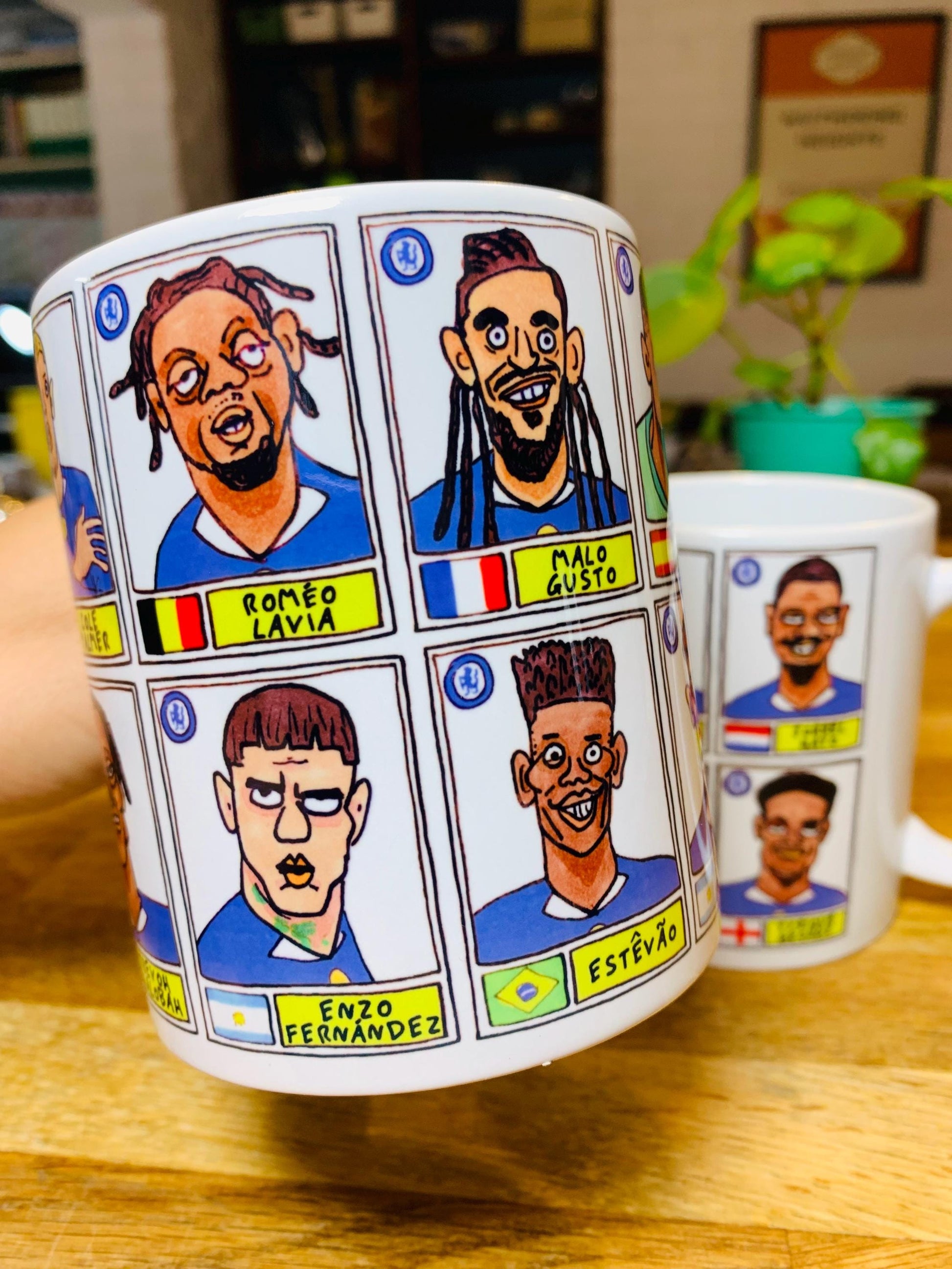 Chelsea 25/26 - No Score Draws Mug Set - Set of TWO DIFFERENT 11oz Mugs with Wonky Panini-doodles of Maresca's CFC Squad