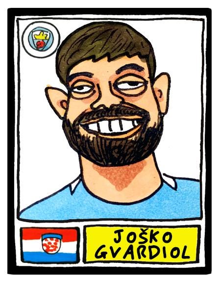 Man City 25/26 - No Score Draws Pep 25/26 Edition - A3 Print Of 24 Wonky No Score Draws Panini-style Doodles Of Guardiola's Manchester City