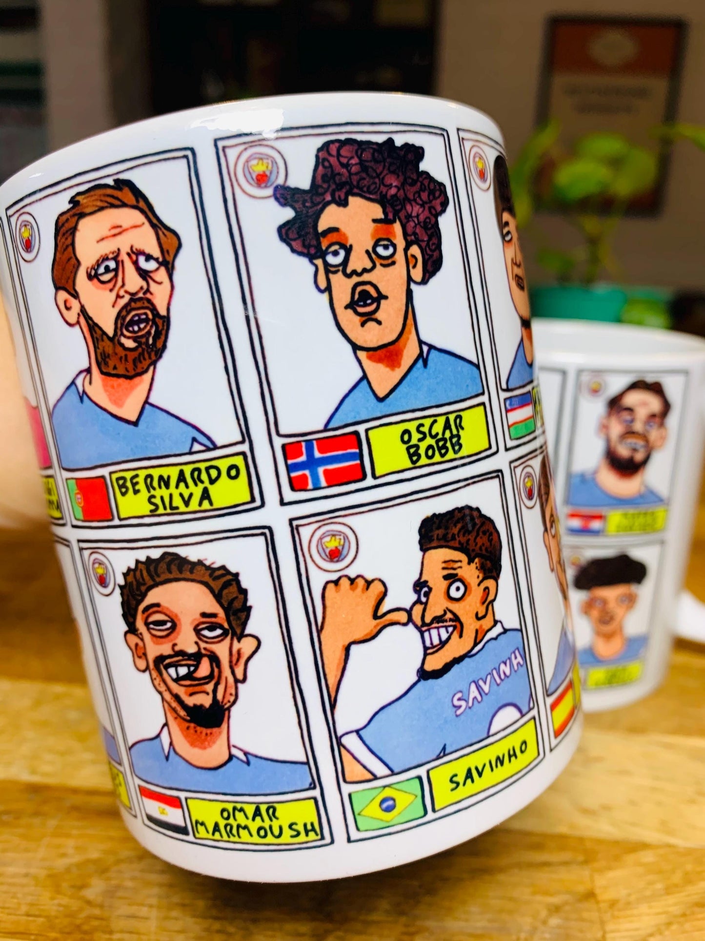 Man City 25/26 - No Score Draws Mug Set - Set of TWO DIFFERENT 11oz Ceramic Mugs with 24 Wonky MCFC Doodles Of Manchester City's 25/26 Squad
