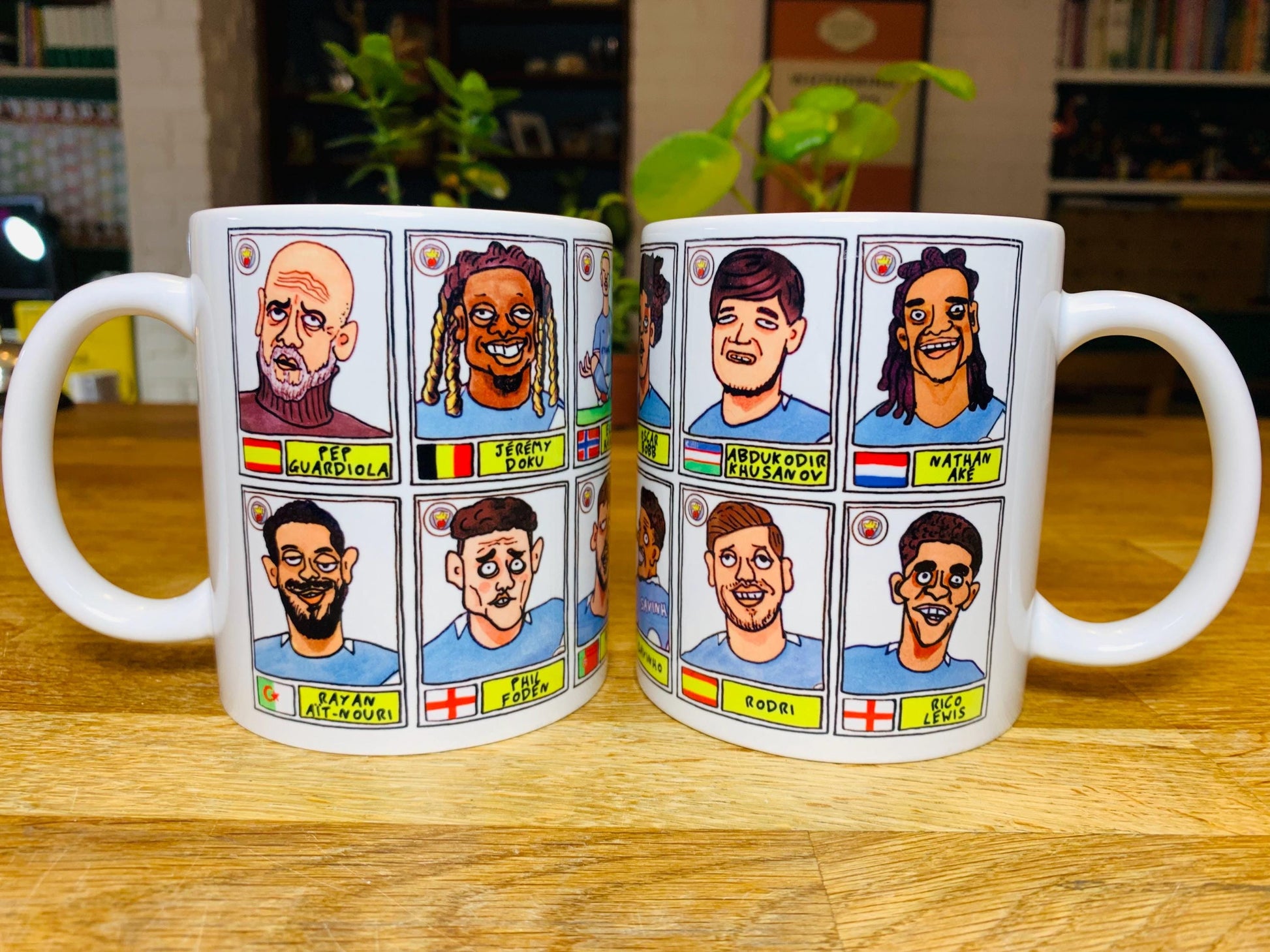 Man City 25/26 - No Score Draws Mug Set - Set of TWO DIFFERENT 11oz Ceramic Mugs with 24 Wonky MCFC Doodles Of Manchester City's 25/26 Squad
