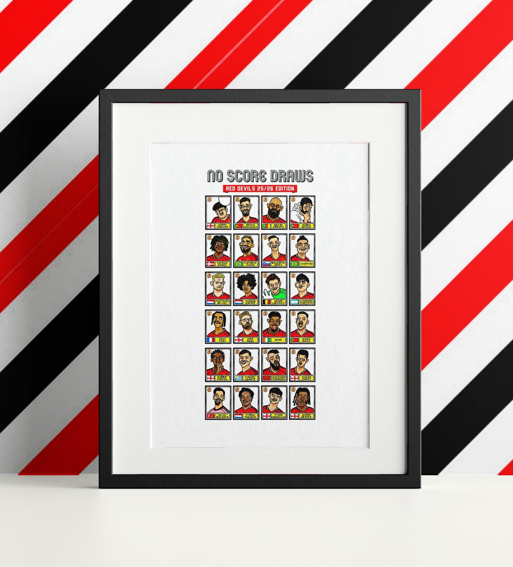 Man Utd 25/26 - No Score Draws Red Devils 25/26 Edition - A3 Print Of 24 Wonky No Score Draws Panini-Doodles Of Amorim's Manchester United