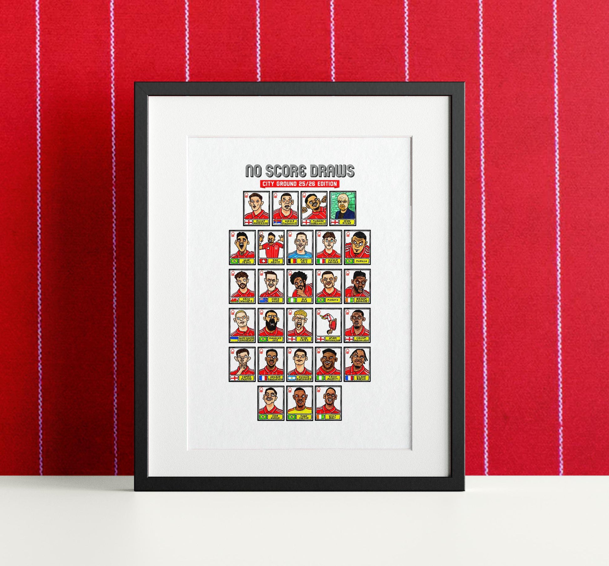 Nottingham Forest Vol 6 - No Score Draw City Ground 25/26 Edition - A3 print of 27 Wonky Hand-Drawn Panini-doodles of NFFC's 25/26 Squad