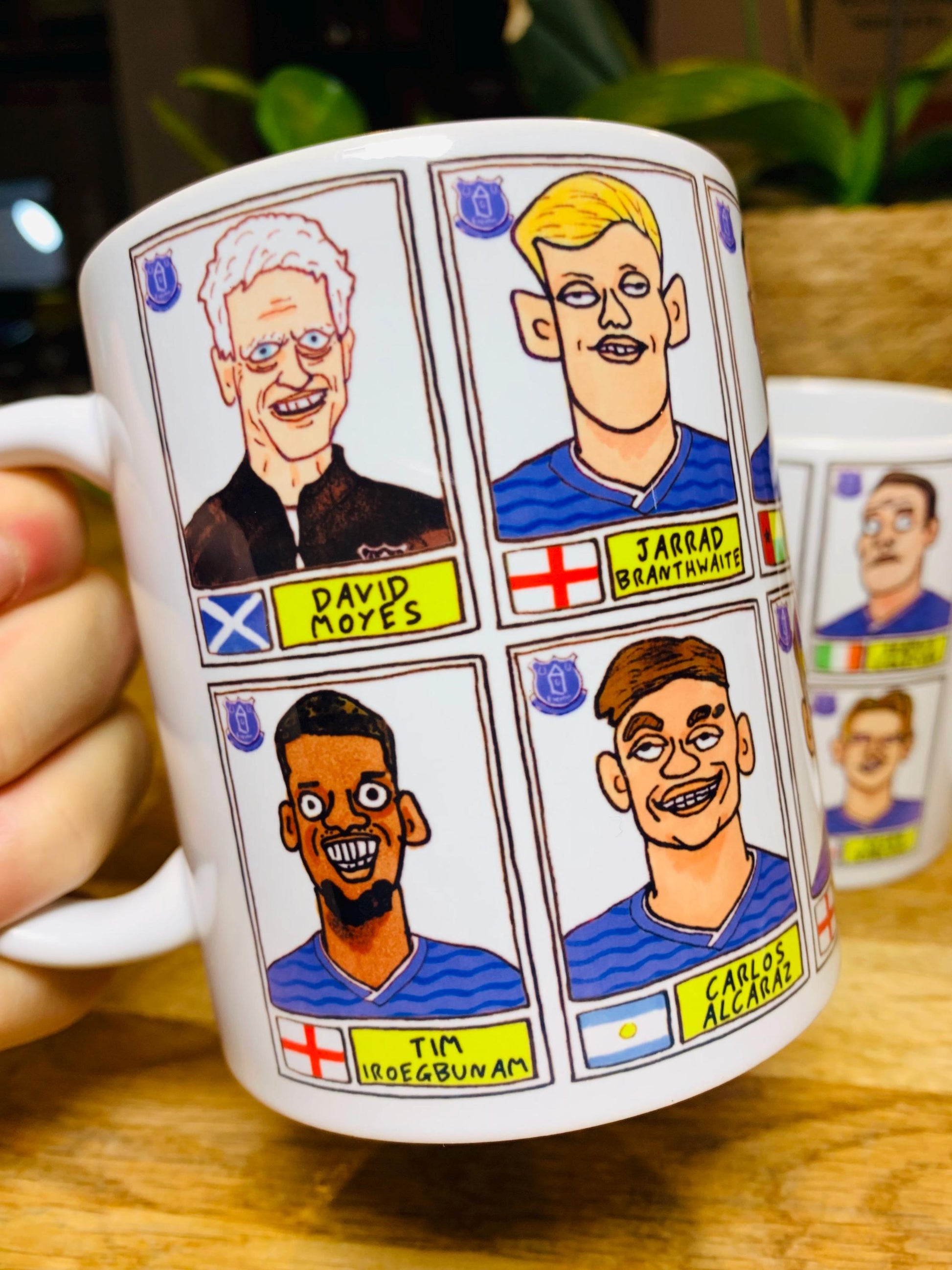 Everton 25/26 No Score Draws Mug Set - Set of TWO DIFFERENT 11oz Mugs with Wonky Panini-Doodles of David Moyes' 25/26 Toffees Everton Squad