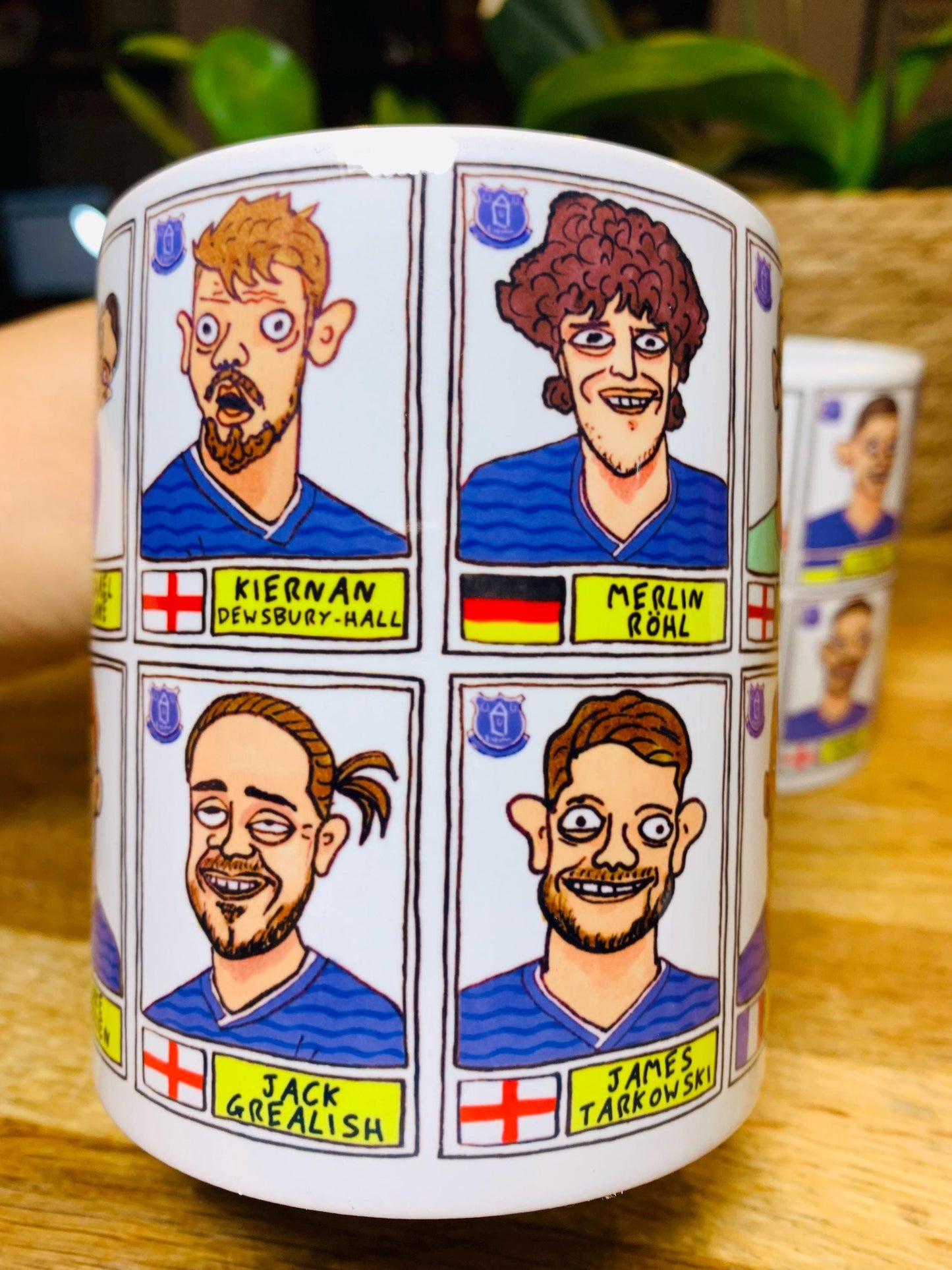 Everton 25/26 No Score Draws Mug Set - Set of TWO DIFFERENT 11oz Mugs with Wonky Panini-Doodles of David Moyes' 25/26 Toffees Everton Squad