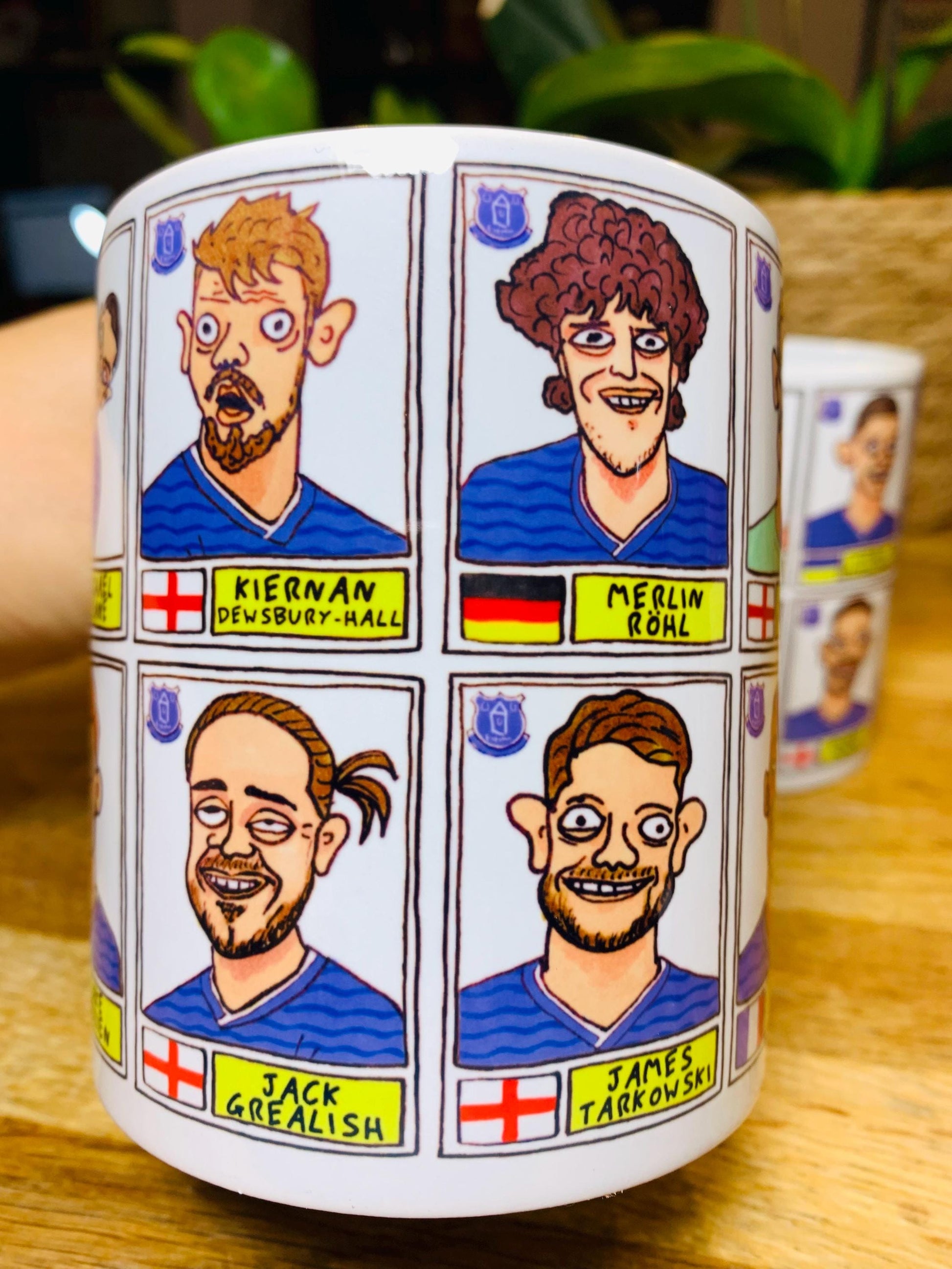 Everton 25/26 No Score Draws Mug Set - Set of TWO DIFFERENT 11oz Mugs with Wonky Panini-Doodles of David Moyes' 25/26 Toffees Everton Squad