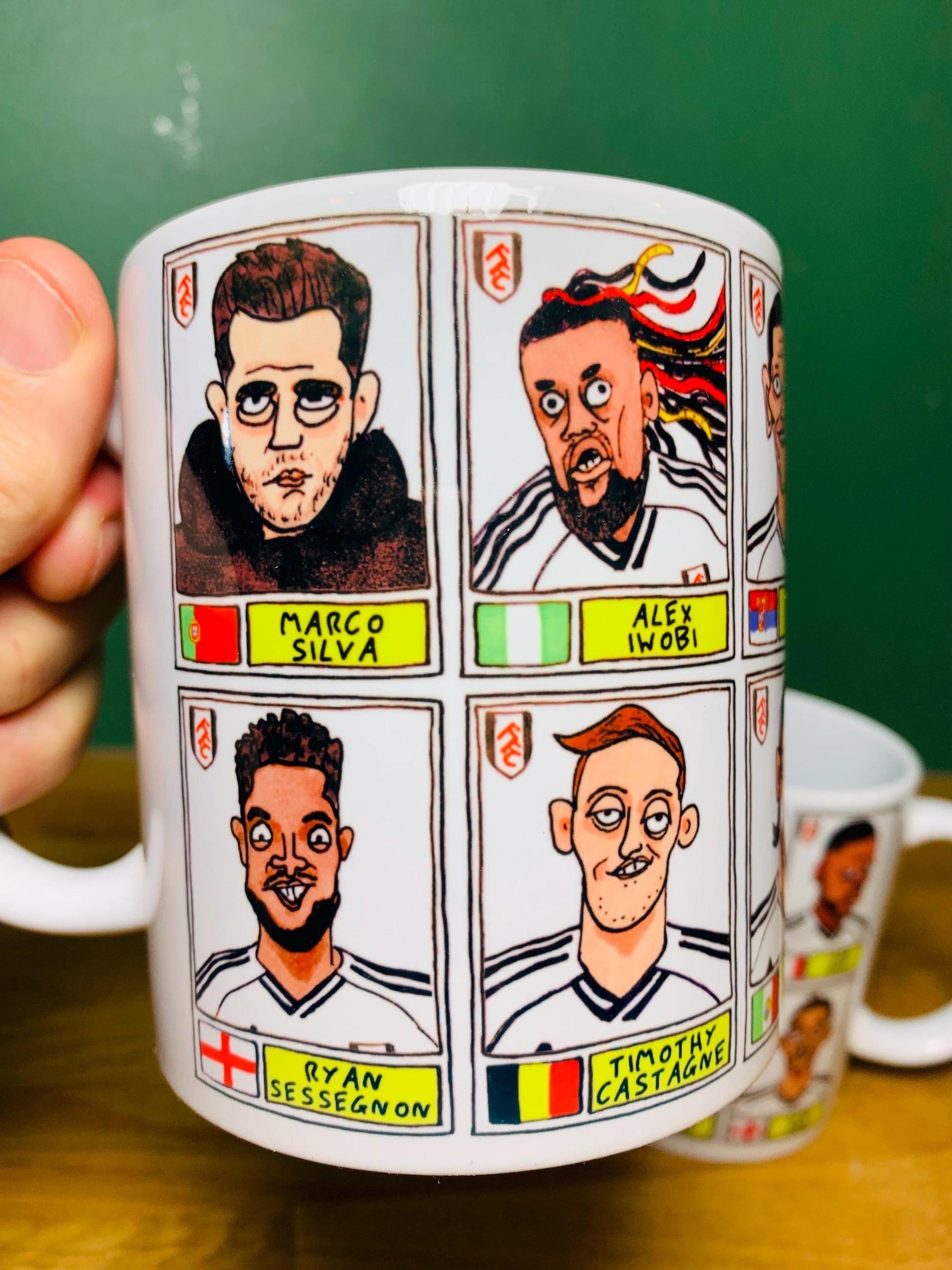 Fulham Vol 3 No Score Draws Mug Set - Set of TWO DIFFERENT 11oz Mugs with Wonky Panini-Doodles of Marco Silva's 24/25 Cottagers EPL Squad