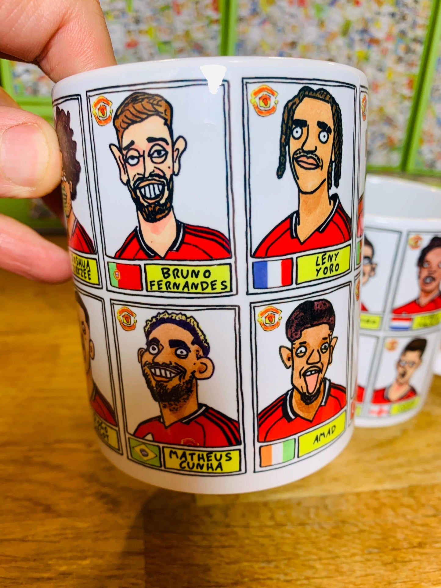 Man Utd 25/26 No Score Draws Mug Set - Set of TWO DIFFERENT 11oz Ceramic Mugs with Wonky Panini-style MUFC Doodles Of Manchester United