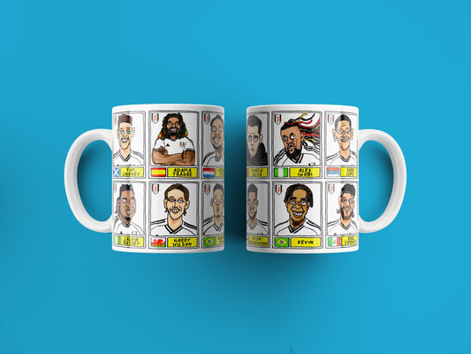 Fulham Vol 3 No Score Draws Mug Set - Set of TWO DIFFERENT 11oz Mugs with Wonky Panini-Doodles of Marco Silva's 24/25 Cottagers EPL Squad