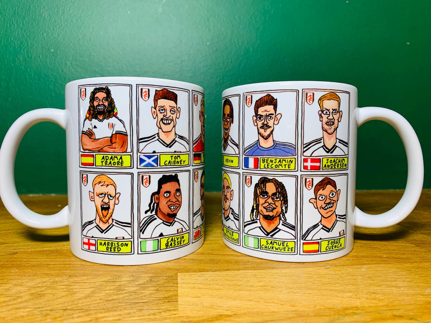 Fulham Vol 3 No Score Draws Mug Set - Set of TWO DIFFERENT 11oz Mugs with Wonky Panini-Doodles of Marco Silva's 24/25 Cottagers EPL Squad
