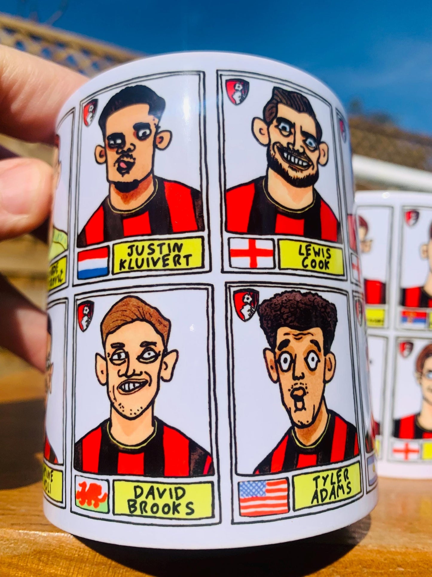 Bournemouth 25/26 - No Score Draws Mug Set - Set of TWO DIFFERENT 11oz Ceramic Mugs with Wonky Panini-style AFCB Cherries Doodles