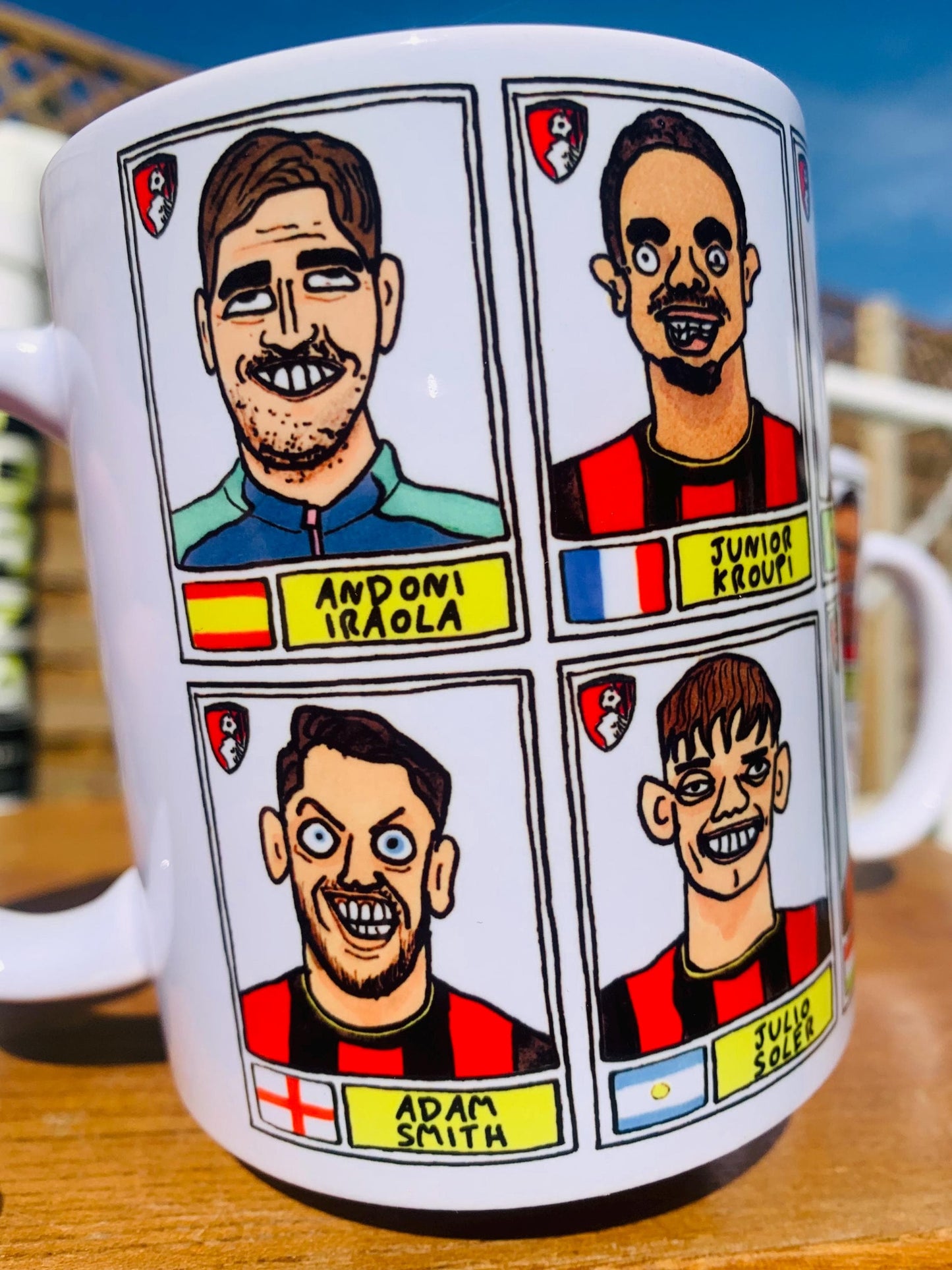 Bournemouth 25/26 - No Score Draws Mug Set - Set of TWO DIFFERENT 11oz Ceramic Mugs with Wonky Panini-style AFCB Cherries Doodles
