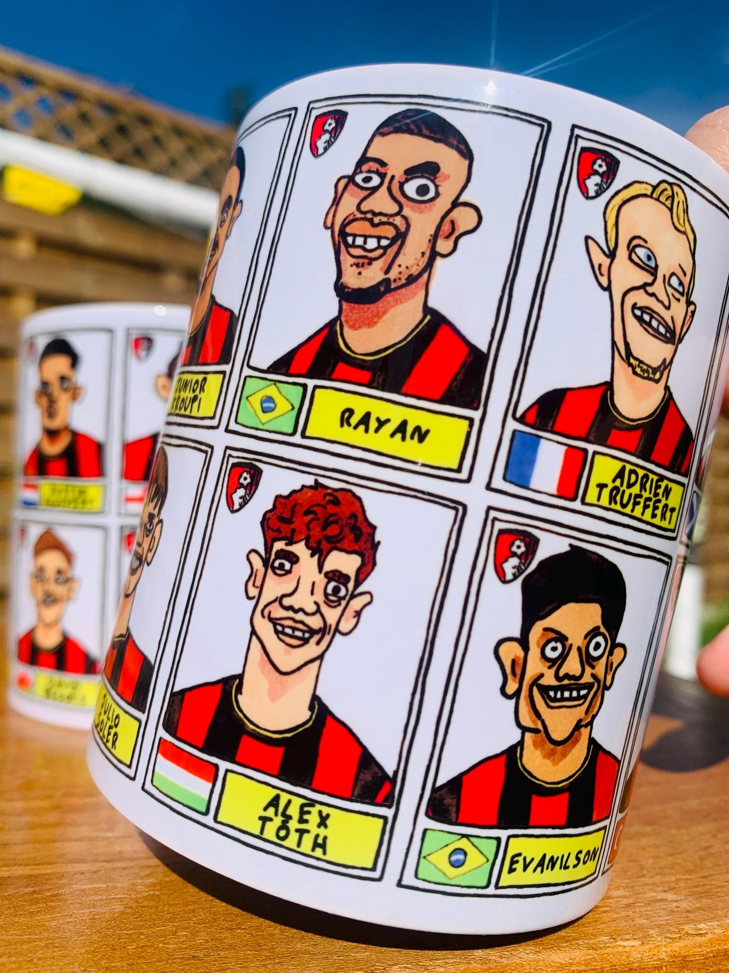 Bournemouth 25/26 - No Score Draws Mug Set - Set of TWO DIFFERENT 11oz Ceramic Mugs with Wonky Panini-style AFCB Cherries Doodles