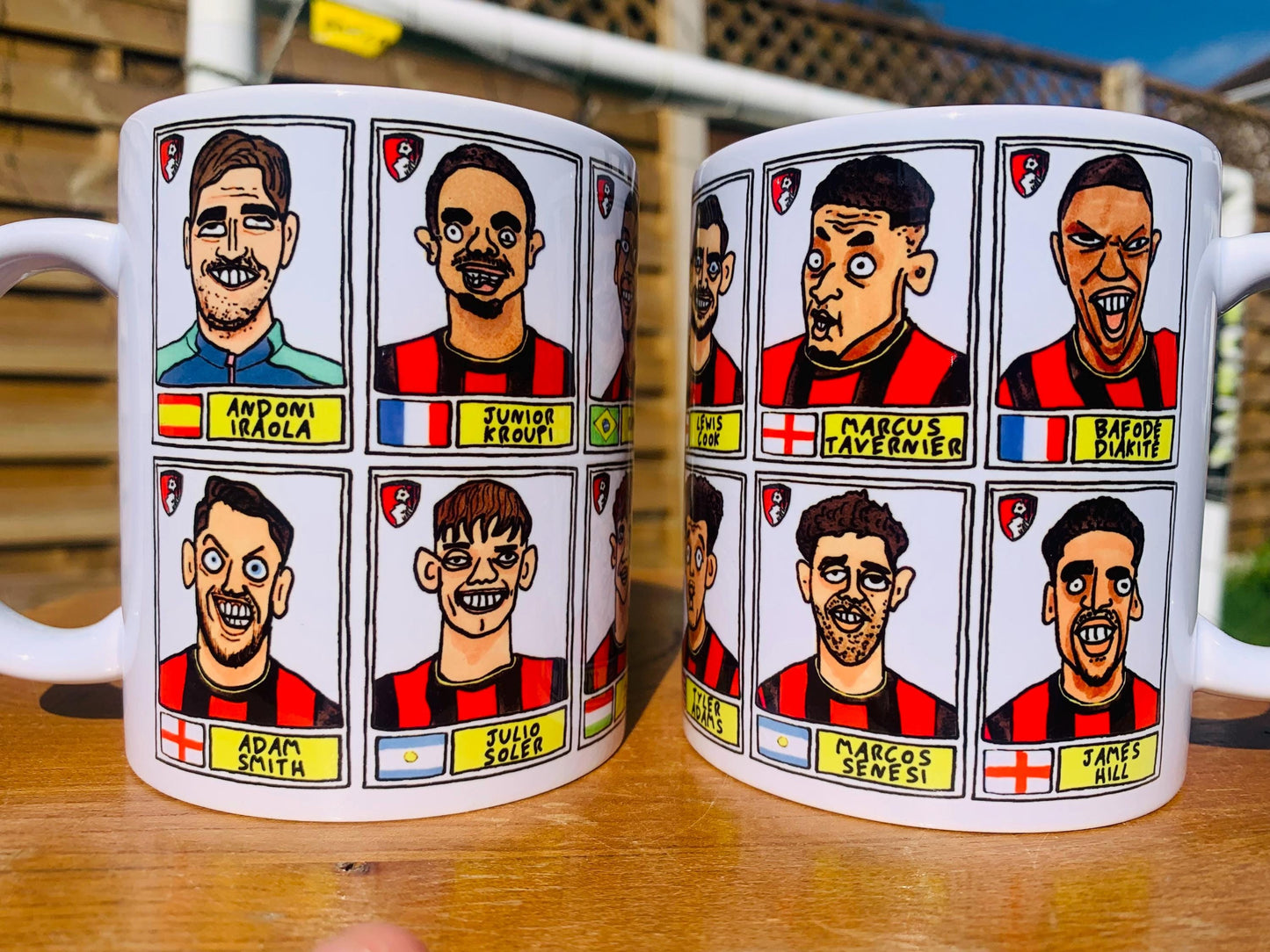 Bournemouth 25/26 - No Score Draws Mug Set - Set of TWO DIFFERENT 11oz Ceramic Mugs with Wonky Panini-style AFCB Cherries Doodles