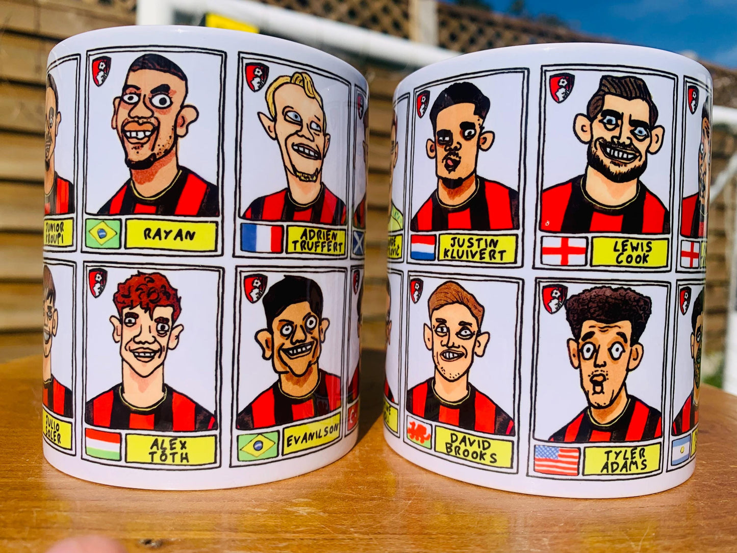 Bournemouth 25/26 - No Score Draws Mug Set - Set of TWO DIFFERENT 11oz Ceramic Mugs with Wonky Panini-style AFCB Cherries Doodles