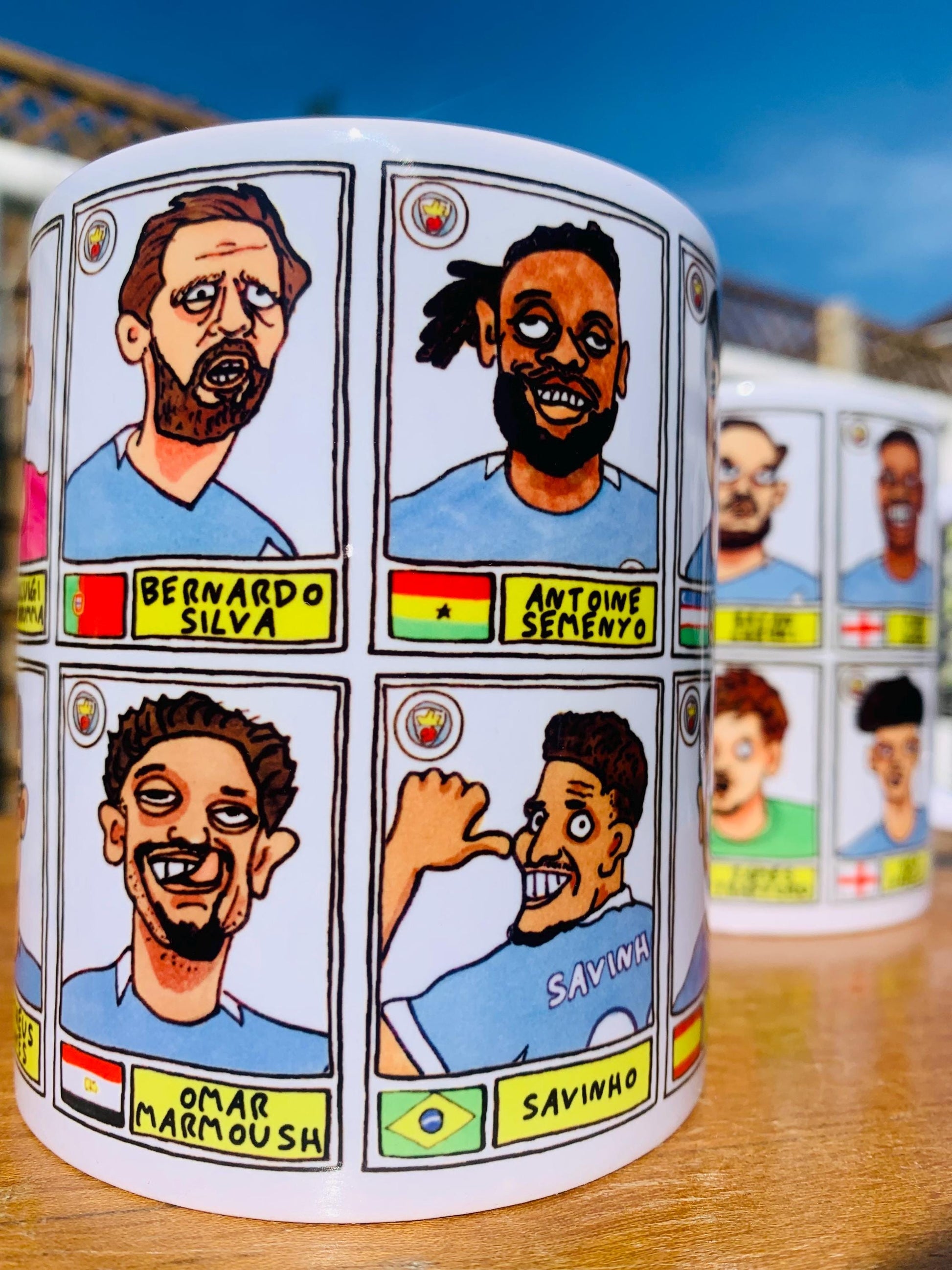 Man City 25/26 - No Score Draws Mug Set - Set of TWO DIFFERENT 11oz Ceramic Mugs with 24 Wonky MCFC Doodles Of Manchester City's 25/26 Squad