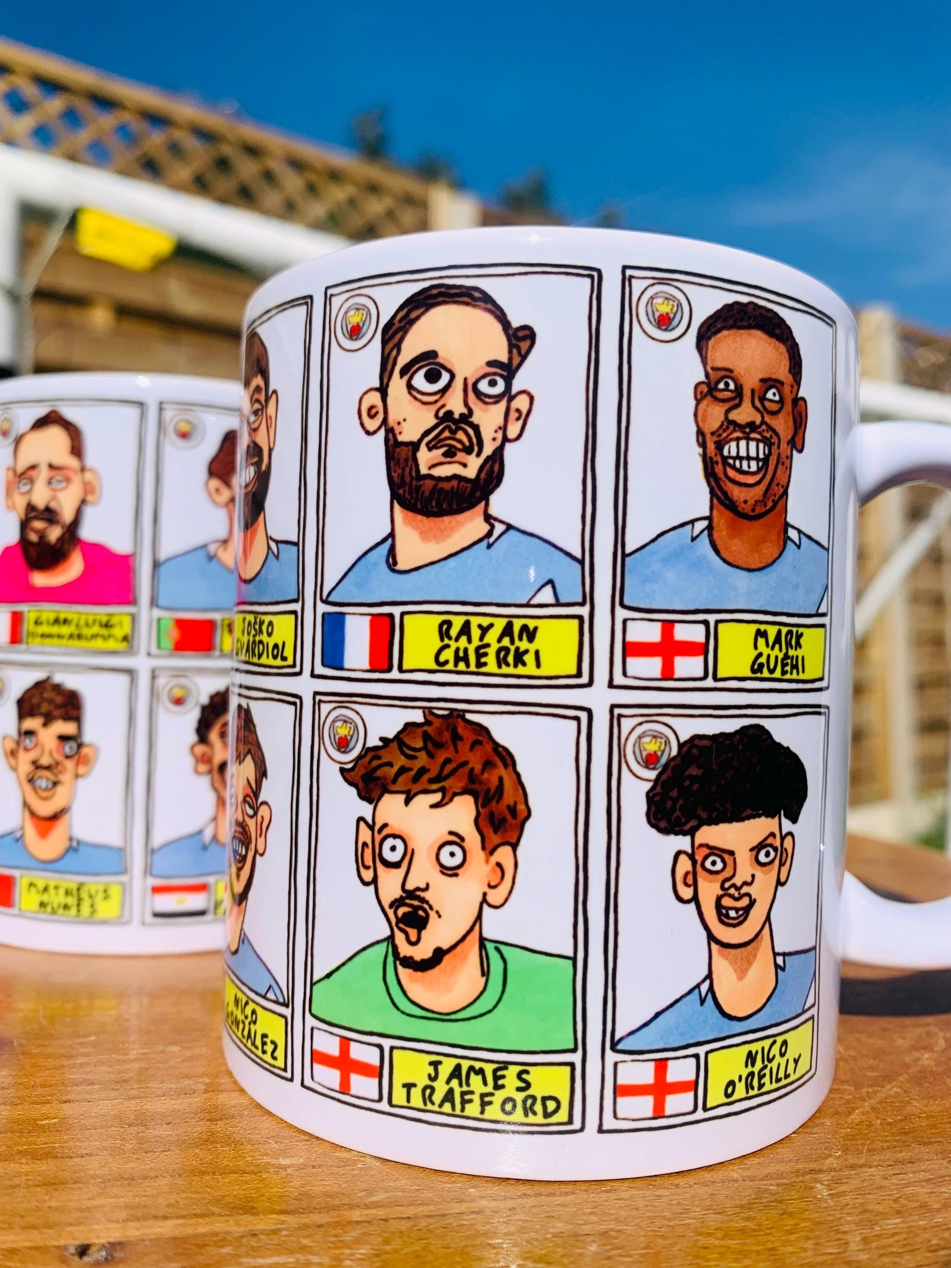 Man City 25/26 - No Score Draws Mug Set - Set of TWO DIFFERENT 11oz Ceramic Mugs with 24 Wonky MCFC Doodles Of Manchester City's 25/26 Squad
