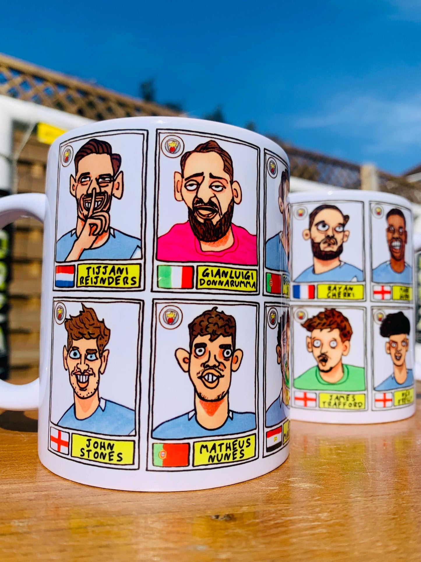 Man City 25/26 - No Score Draws Mug Set - Set of TWO DIFFERENT 11oz Ceramic Mugs with 24 Wonky MCFC Doodles Of Manchester City's 25/26 Squad