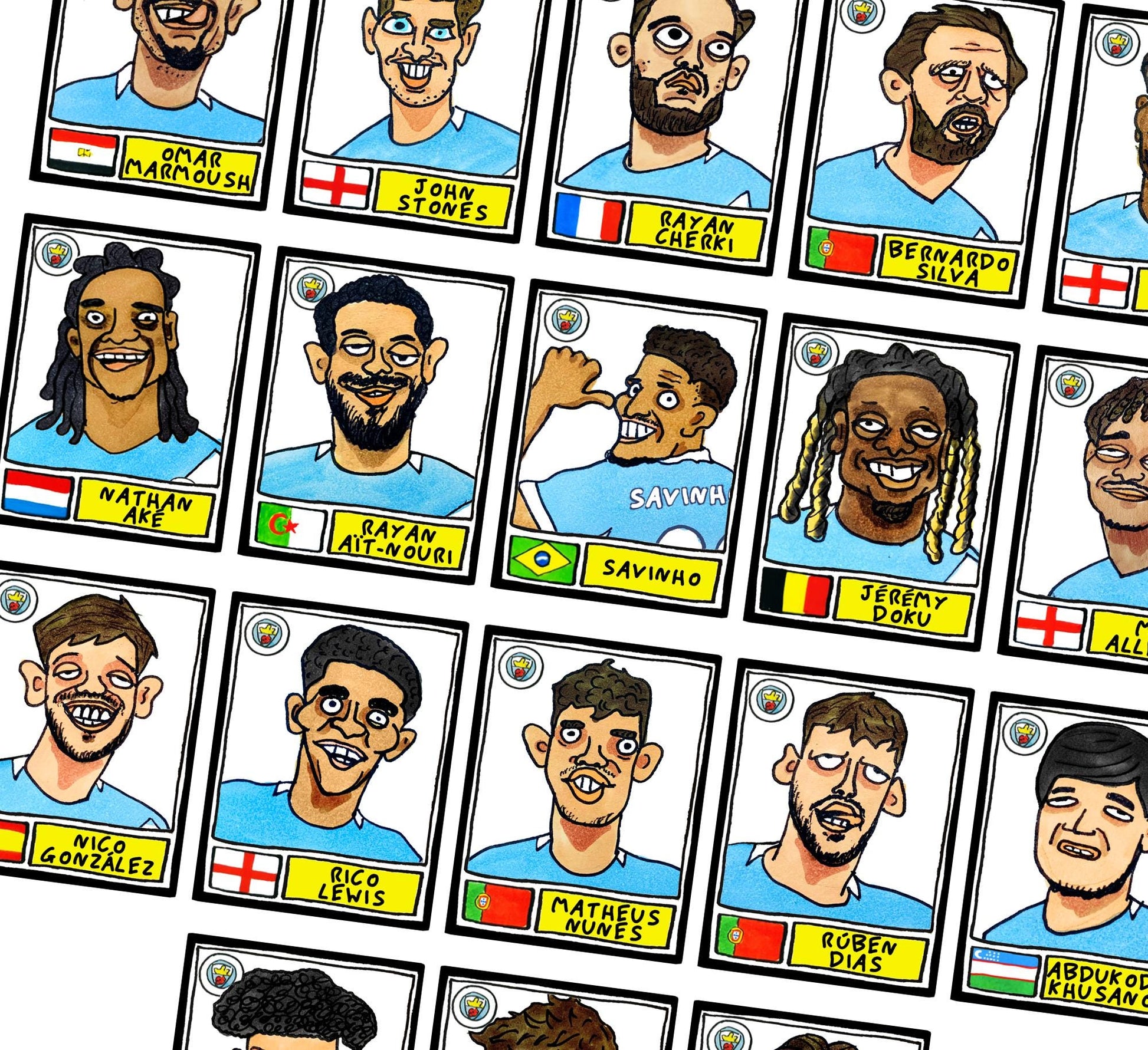 Man City 25/26 - No Score Draws Pep 25/26 Edition - A3 Print Of 24 Wonky No Score Draws Panini-style Doodles Of Guardiola's Manchester City