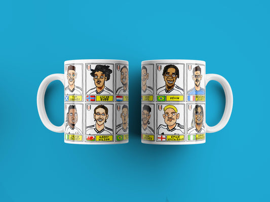 Fulham 25/26 No Score Draws Mug Set - Set of TWO DIFFERENT 11oz Mugs with Wonky Panini-Doodles of Marco Silva's 25/26 Cottagers EPL Squad
