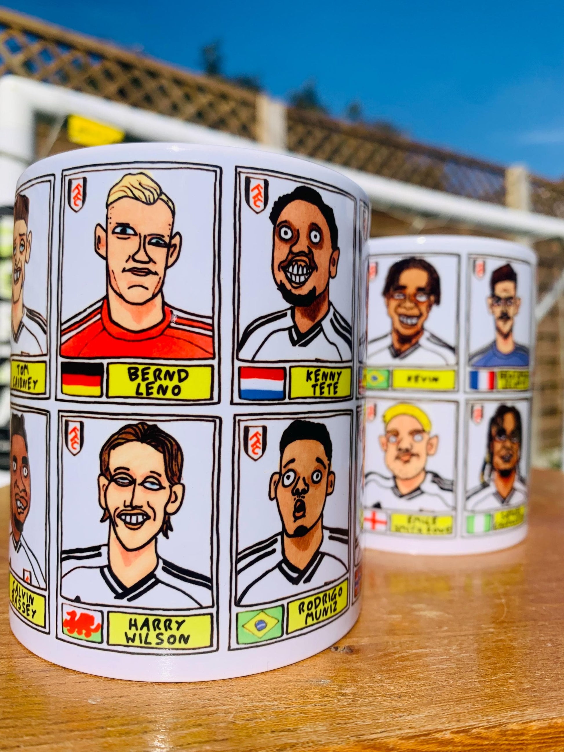 Fulham 25/26 No Score Draws Mug Set - Set of TWO DIFFERENT 11oz Mugs with Wonky Panini-Doodles of Marco Silva's 25/26 Cottagers EPL Squad