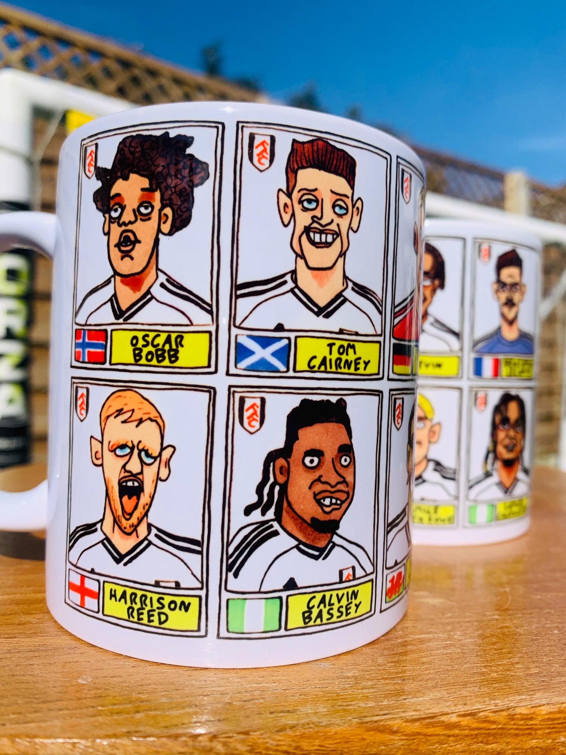 Fulham 25/26 No Score Draws Mug Set - Set of TWO DIFFERENT 11oz Mugs with Wonky Panini-Doodles of Marco Silva's 25/26 Cottagers EPL Squad