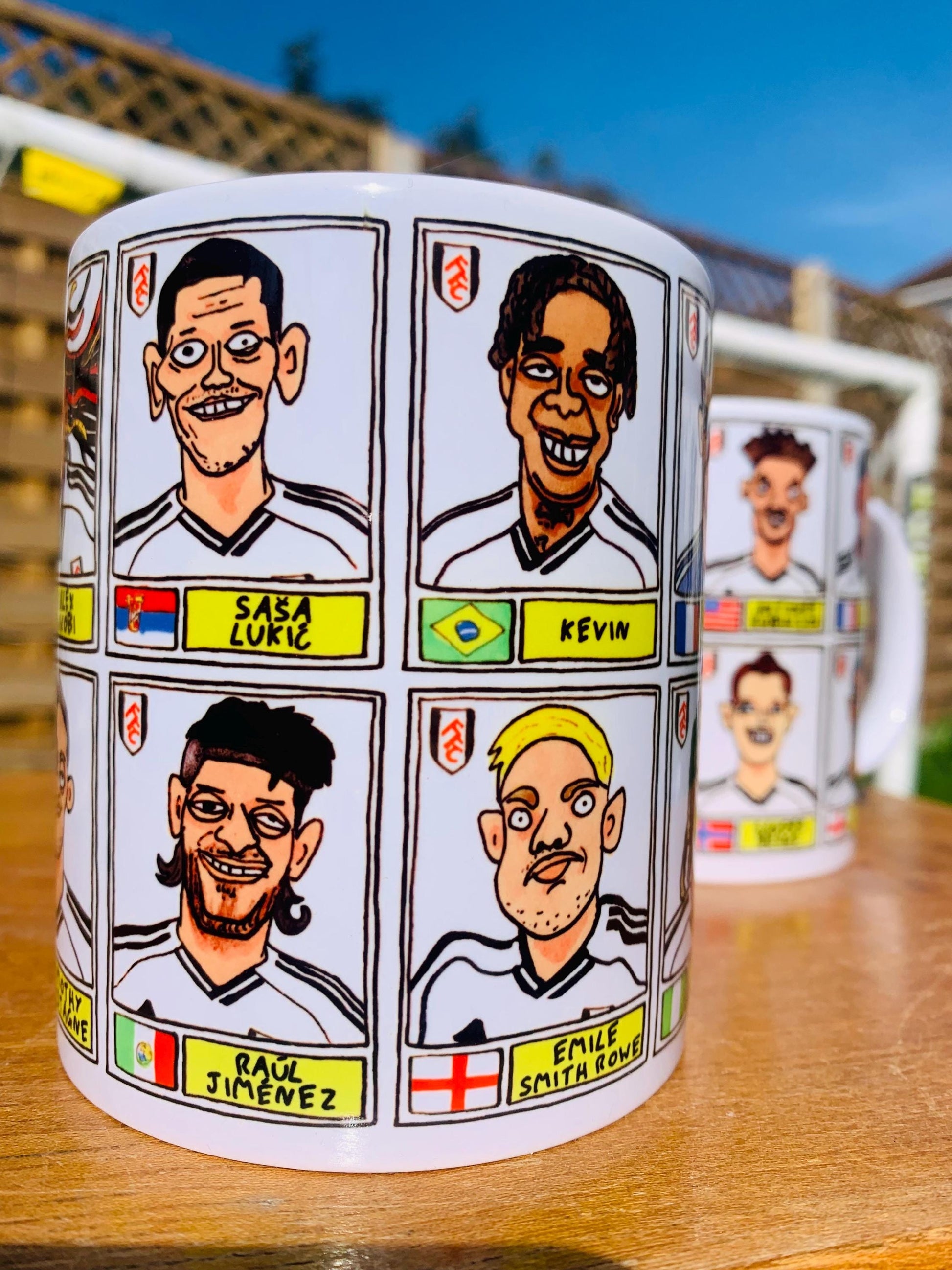 Fulham 25/26 No Score Draws Mug Set - Set of TWO DIFFERENT 11oz Mugs with Wonky Panini-Doodles of Marco Silva's 25/26 Cottagers EPL Squad