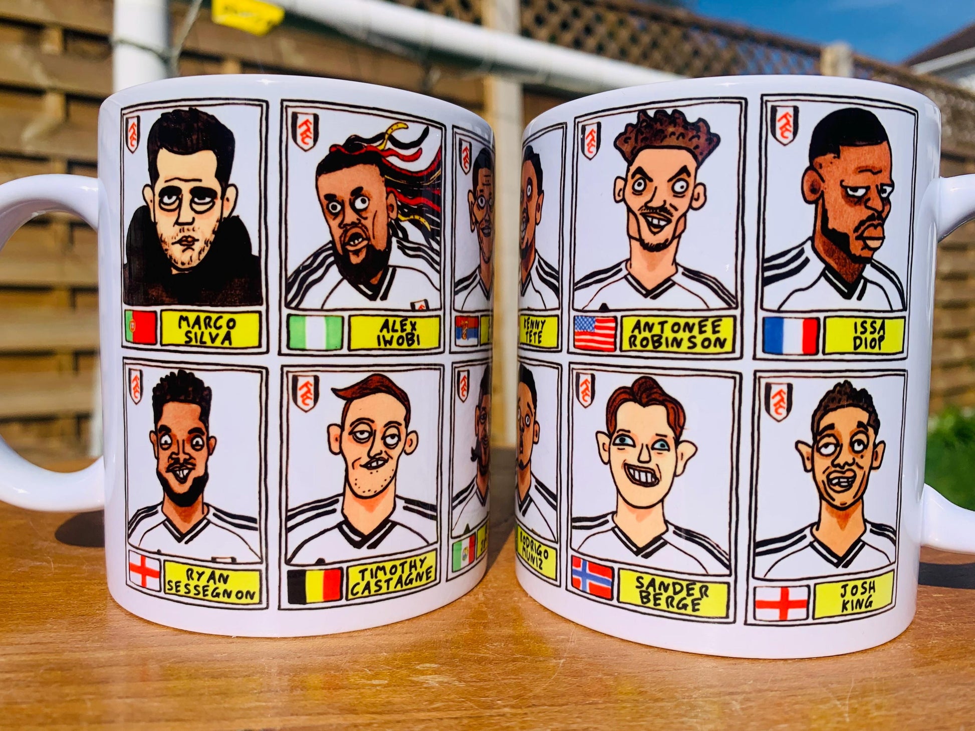 Fulham 25/26 No Score Draws Mug Set - Set of TWO DIFFERENT 11oz Mugs with Wonky Panini-Doodles of Marco Silva's 25/26 Cottagers EPL Squad