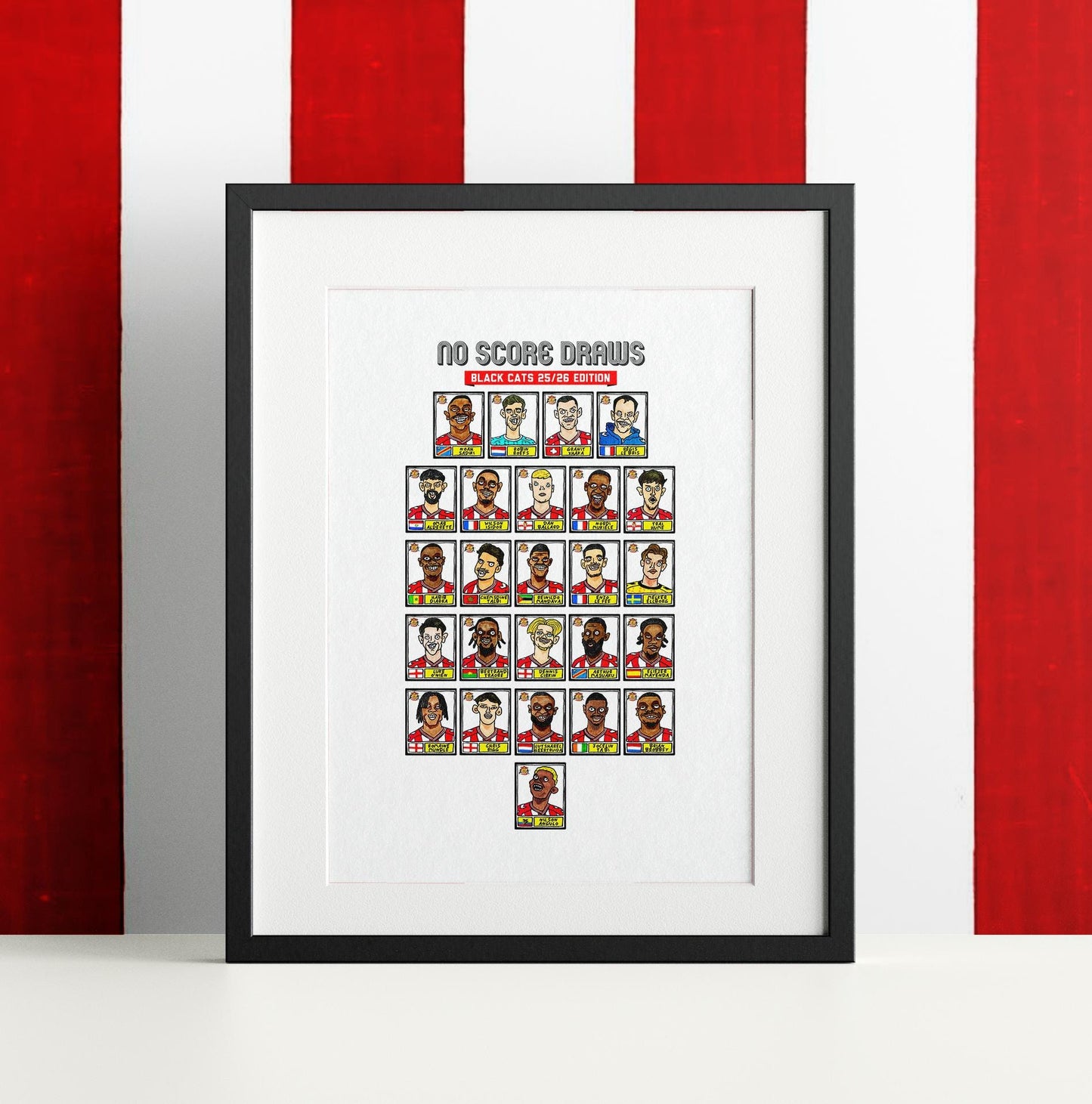 Sunderland Volume 5 - Black Cats 25/26 Edition - A3 print of 24 Wonky No Score Draws Doodles Of SAFC's 25/26 Premier League Squad