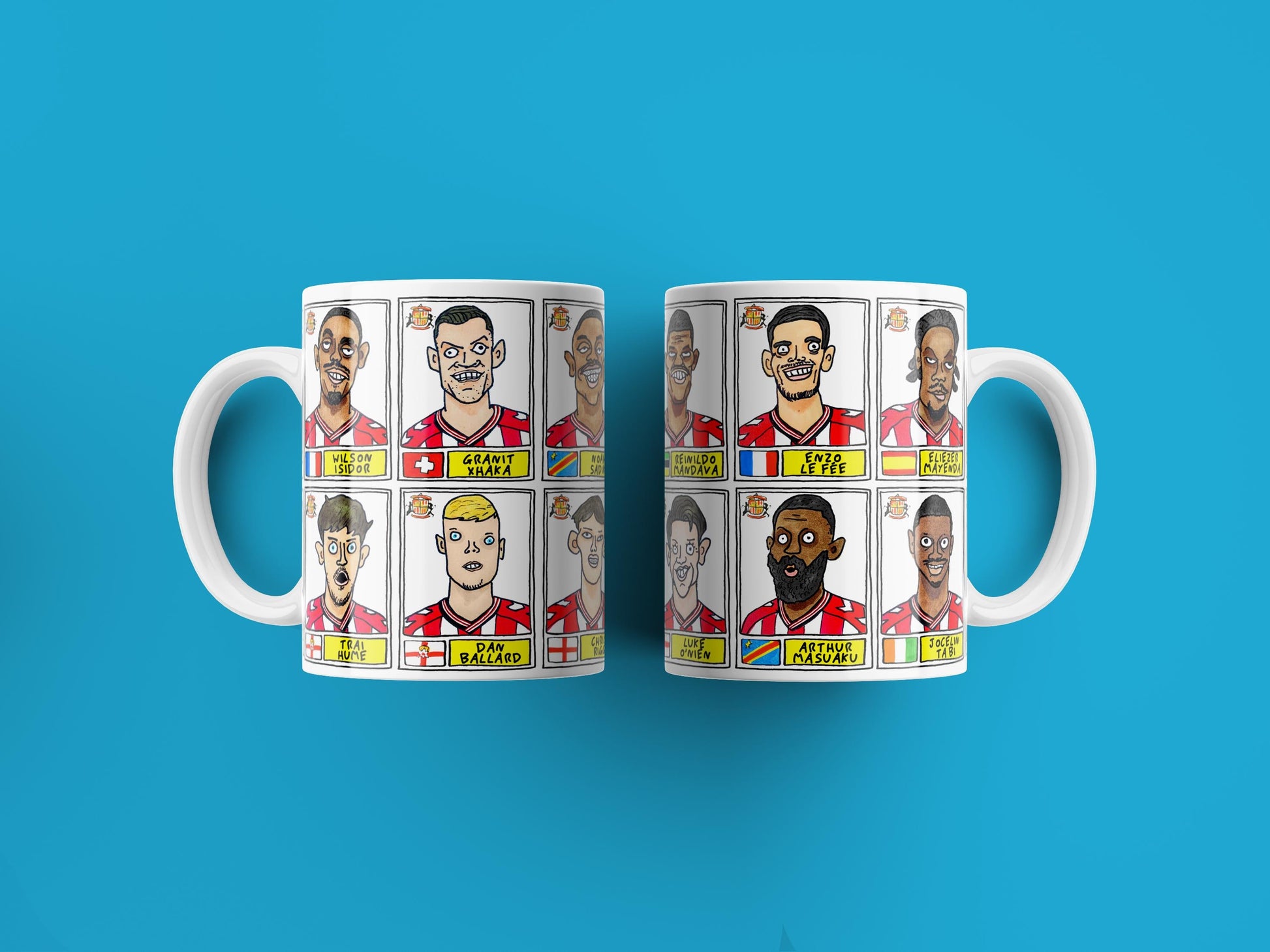 Sunderland Volume 5 - 25/26 Black Cats No Score Draws Mug Set - Set of TWO DIFFERENT 11oz Ceramic Mugs with Wonky Doodles Of SAFC 25/26 Side