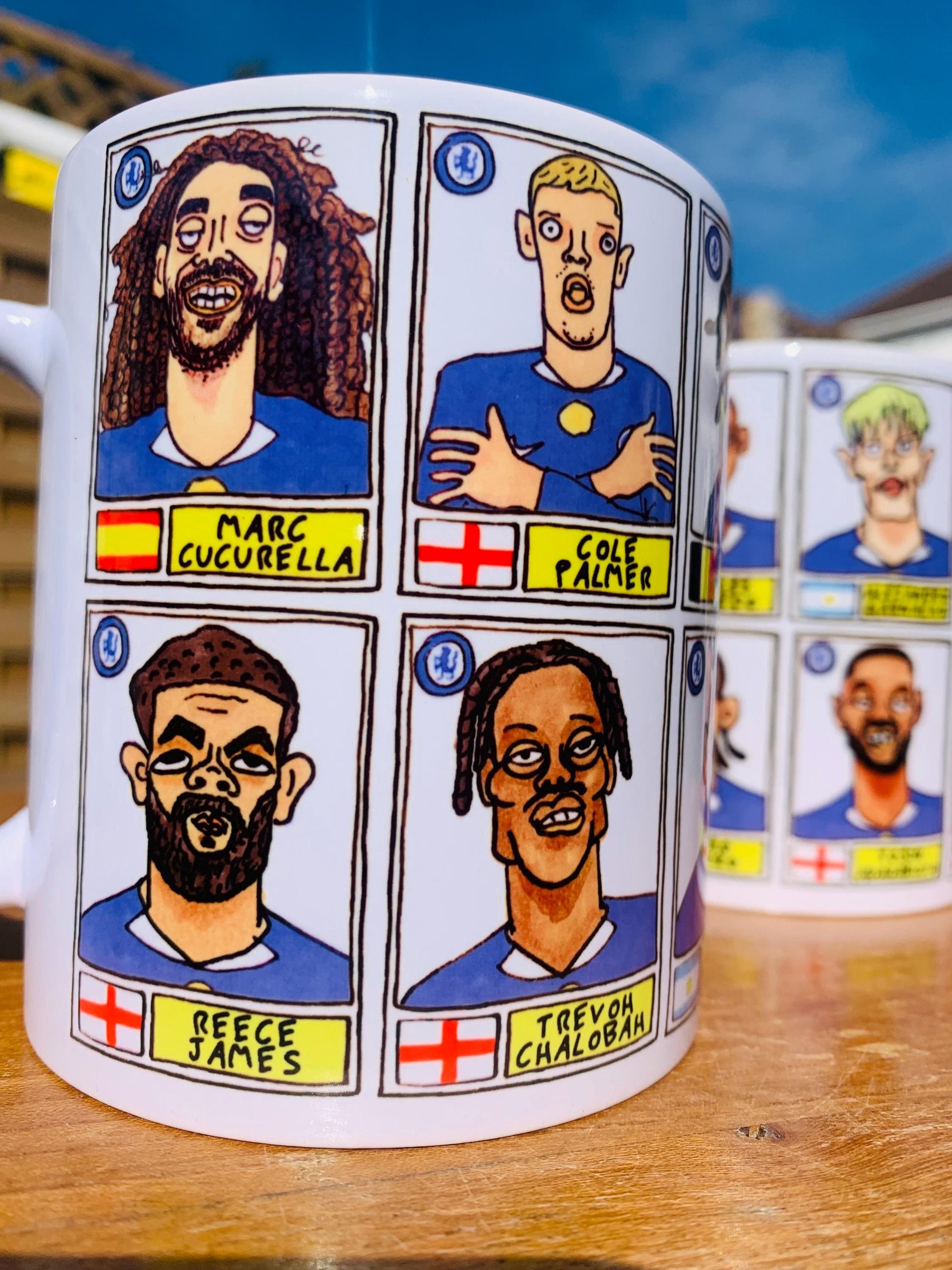 Chelsea 25/26 - No Score Draws Mug Set - Set of TWO DIFFERENT 11oz Mugs with Wonky Panini-doodles of Maresca's CFC Squad