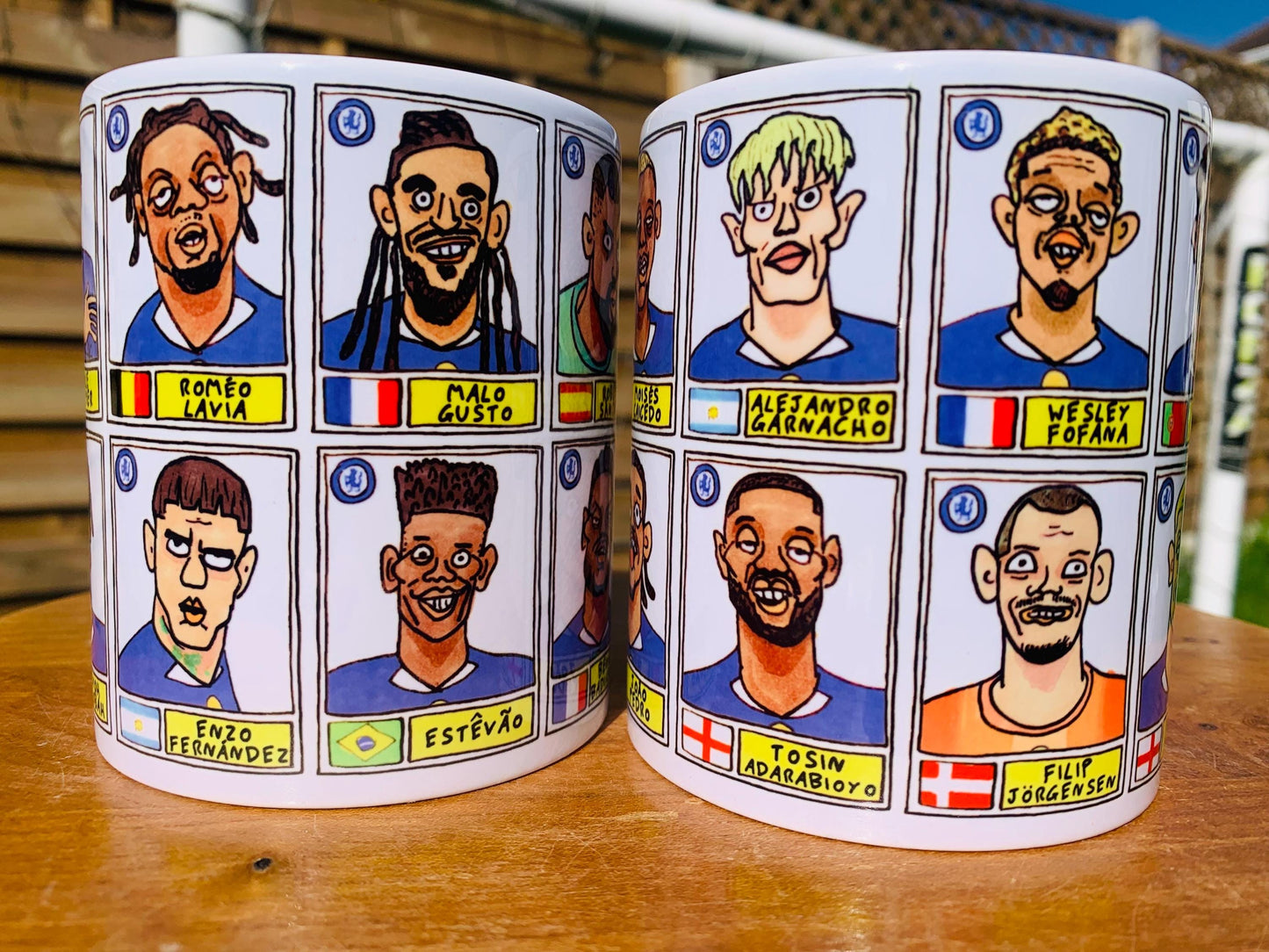 Chelsea 25/26 - No Score Draws Mug Set - Set of TWO DIFFERENT 11oz Mugs with Wonky Panini-doodles of Maresca's CFC Squad
