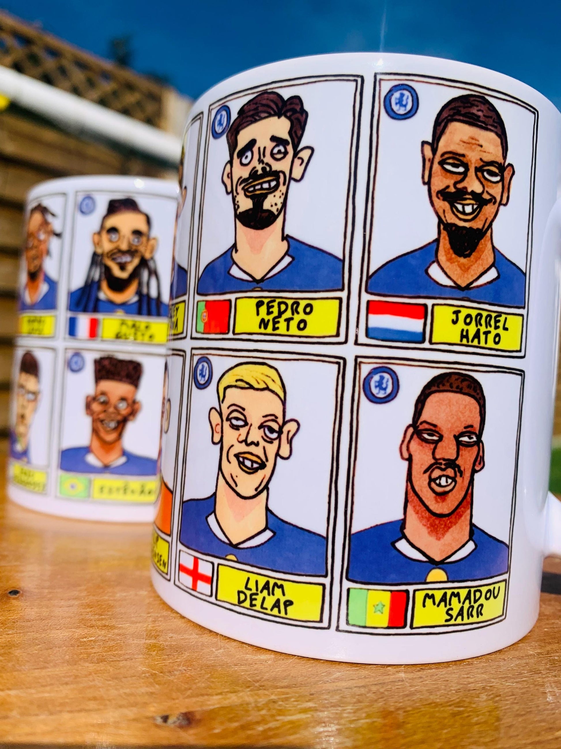 Chelsea 25/26 - No Score Draws Mug Set - Set of TWO DIFFERENT 11oz Mugs with Wonky Panini-doodles of Maresca's CFC Squad