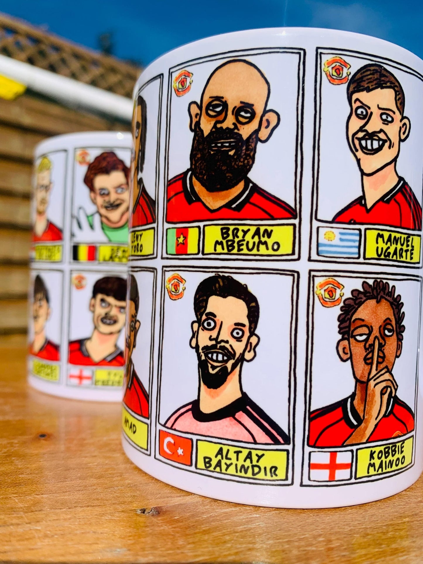 Man Utd 25/26 No Score Draws Mug Set - Set of TWO DIFFERENT 11oz Ceramic Mugs with Wonky Panini-style MUFC Doodles Of Manchester United