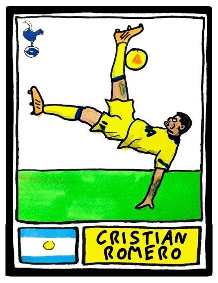 Spurs 25/26 - No Score Draws COYS 25/26 Edition - A3 print of 28 Wonky Panini-style Football Doodles of Tottenham Hotspur's 25/26 Squad