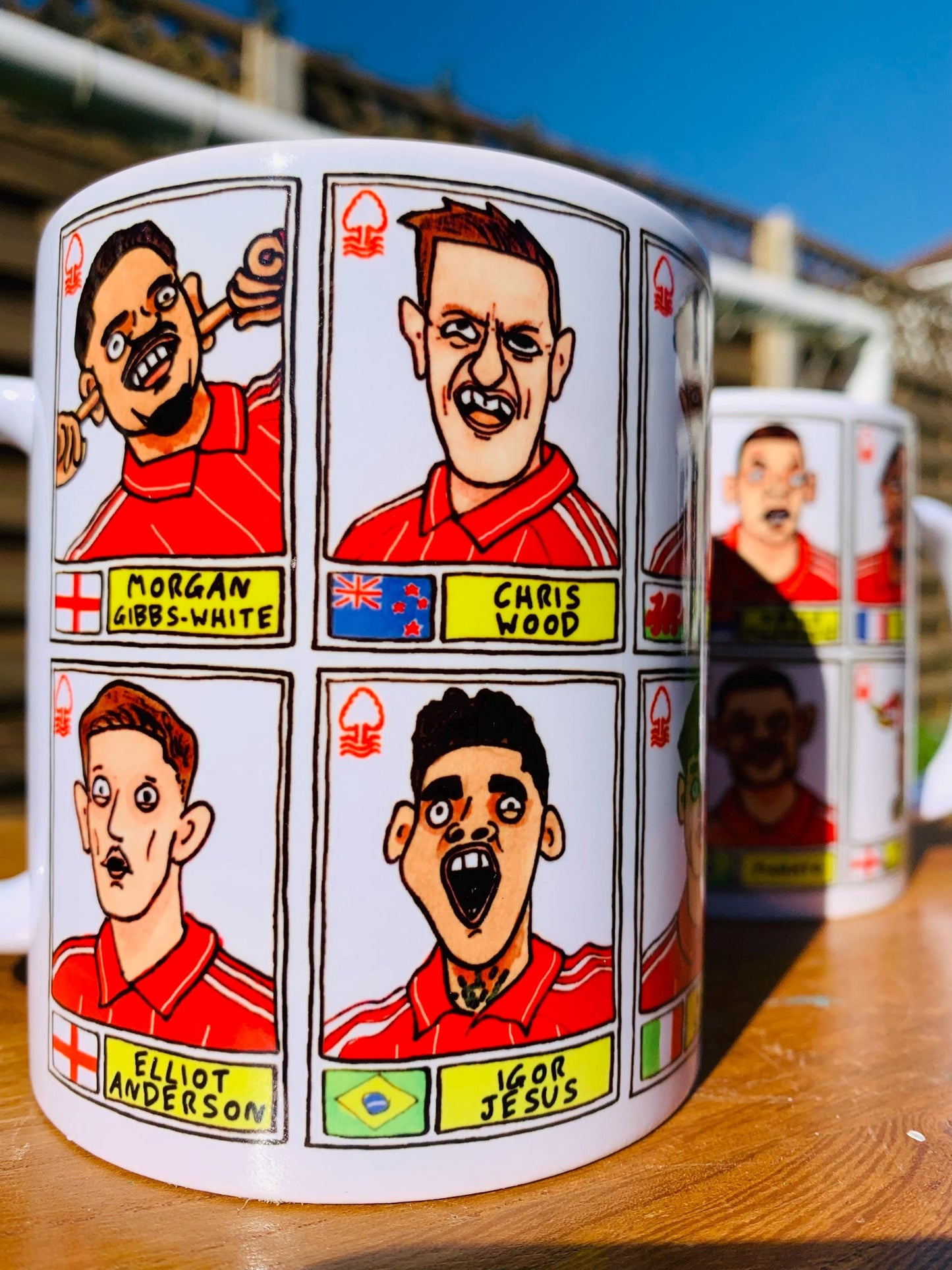 Nottingham Forest Vol 6 - NFFC 25/26 No Score Draws Mug Set - Set of TWO DIFFERENT 11oz Mugs with Wonky Panini-Doodles of Sean Dyche's Squad