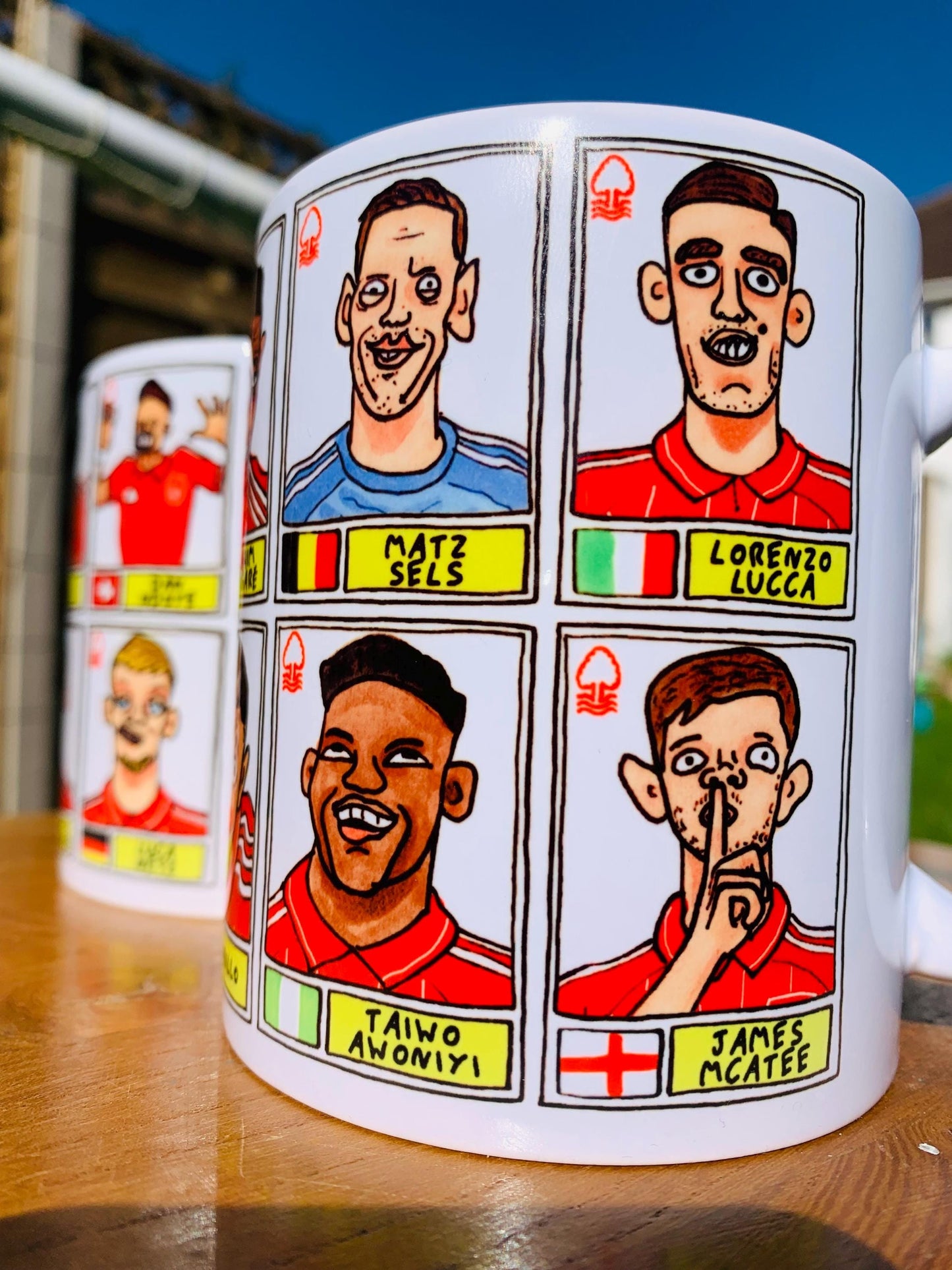 Nottingham Forest Vol 6 - NFFC 25/26 No Score Draws Mug Set - Set of TWO DIFFERENT 11oz Mugs with Wonky Panini-Doodles of Sean Dyche's Squad