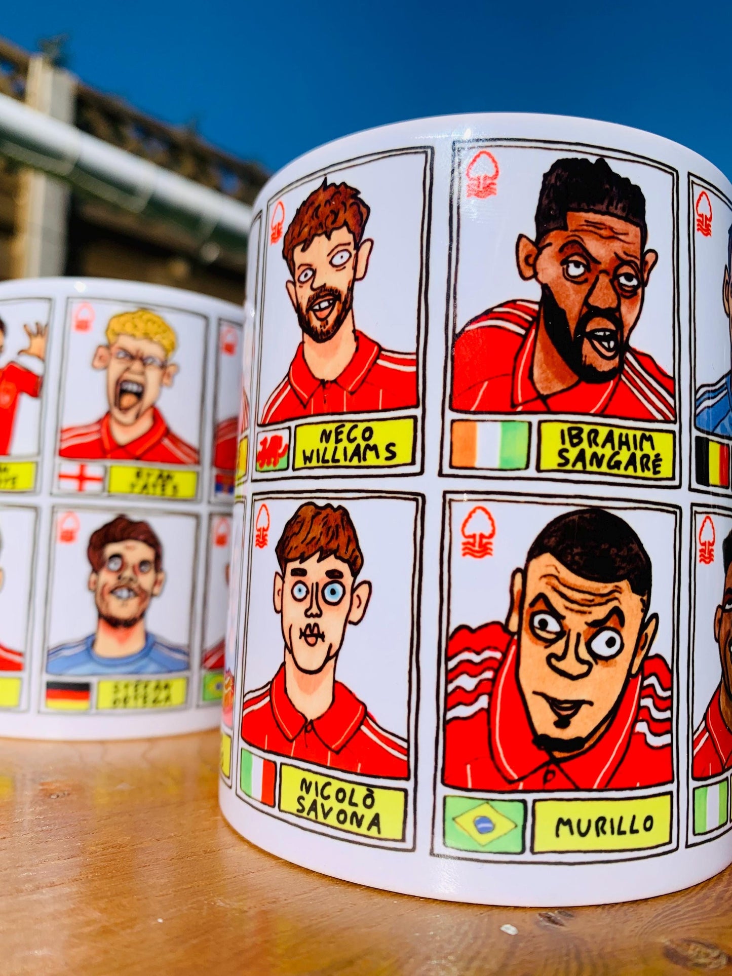 Nottingham Forest Vol 6 - NFFC 25/26 No Score Draws Mug Set - Set of TWO DIFFERENT 11oz Mugs with Wonky Panini-Doodles of Sean Dyche's Squad