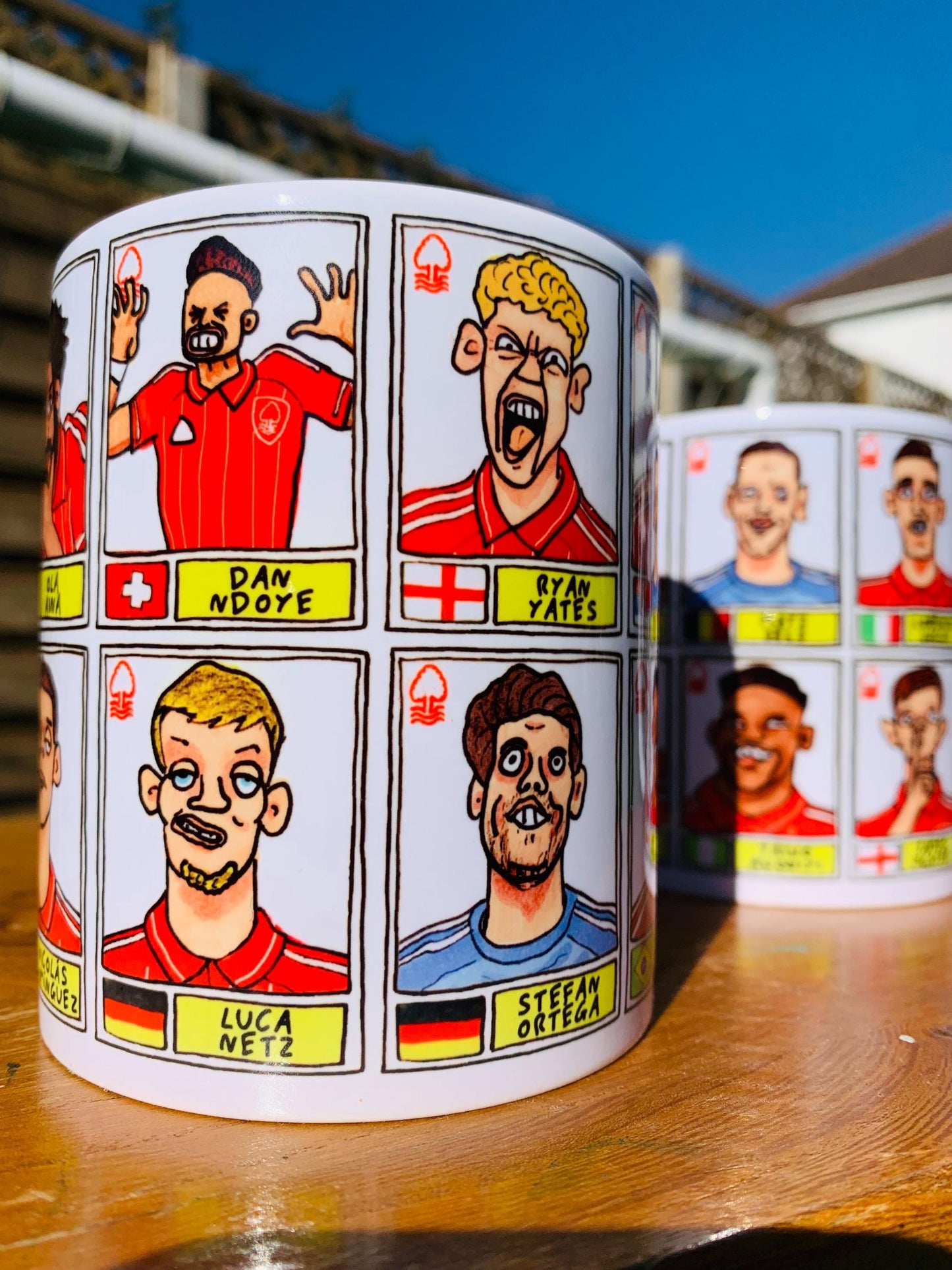 Nottingham Forest Vol 6 - NFFC 25/26 No Score Draws Mug Set - Set of TWO DIFFERENT 11oz Mugs with Wonky Panini-Doodles of Sean Dyche's Squad