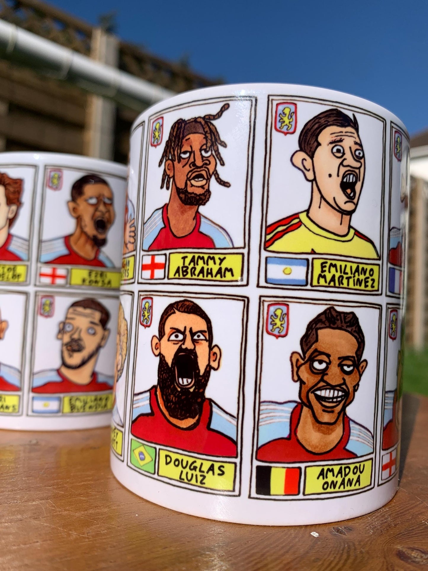 Aston Villa Emery 25/26 No Score Draws Mug Set - Set of TWO DIFFERENT 11oz Ceramic Mugs with Wonky Panini-style AVFC Doodles Of Emery & Co