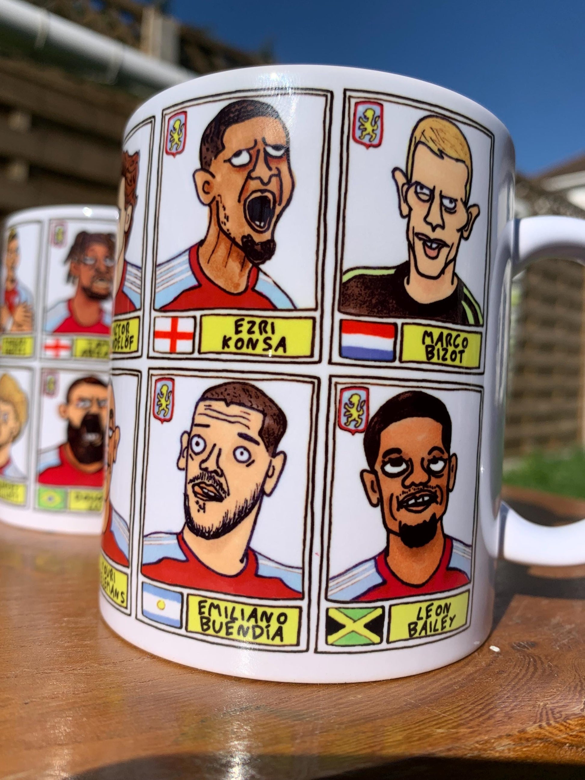 Aston Villa Emery 25/26 No Score Draws Mug Set - Set of TWO DIFFERENT 11oz Ceramic Mugs with Wonky Panini-style AVFC Doodles Of Emery & Co