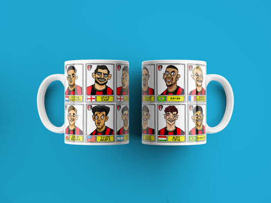 Bournemouth 25/26 - No Score Draws Mug Set - Set of TWO DIFFERENT 11oz Ceramic Mugs with Wonky Panini-style AFCB Cherries Doodles