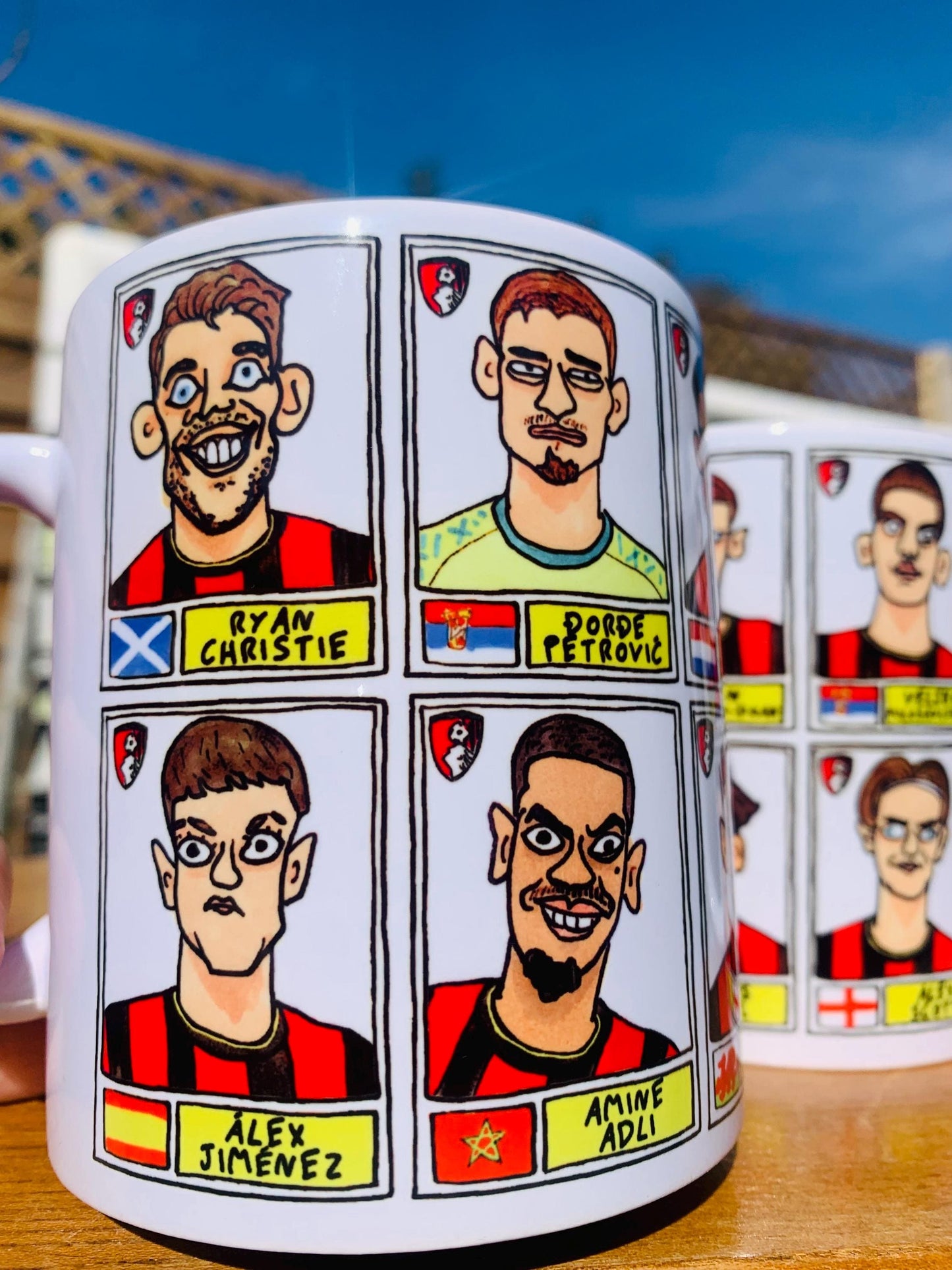 Bournemouth 25/26 - No Score Draws Mug Set - Set of TWO DIFFERENT 11oz Ceramic Mugs with Wonky Panini-style AFCB Cherries Doodles