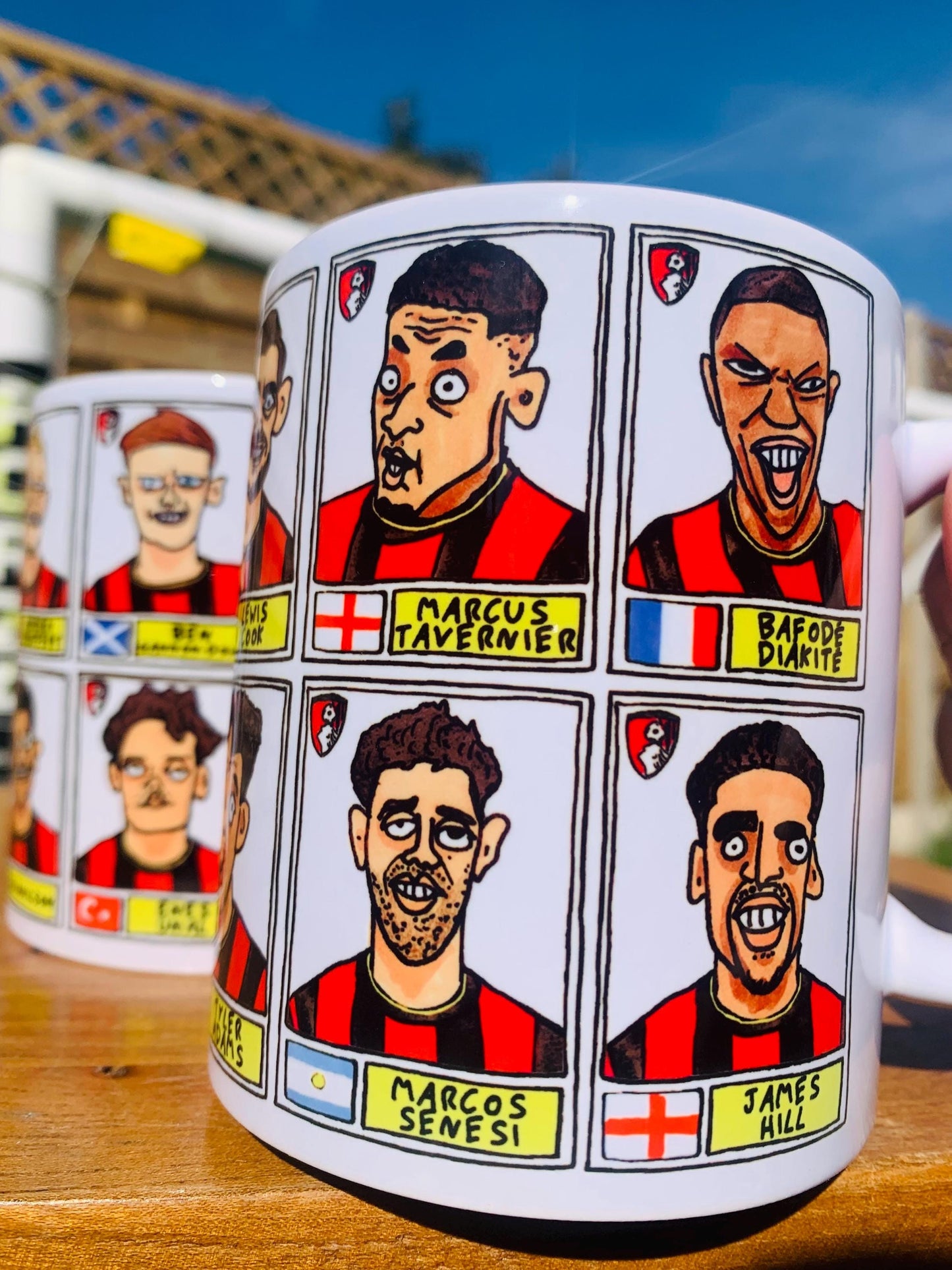 Bournemouth 25/26 - No Score Draws Mug Set - Set of TWO DIFFERENT 11oz Ceramic Mugs with Wonky Panini-style AFCB Cherries Doodles