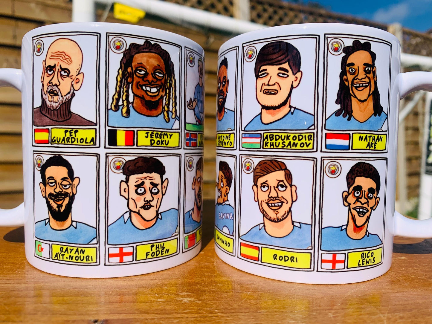 Man City 25/26 - No Score Draws Mug Set - Set of TWO DIFFERENT 11oz Ceramic Mugs with 24 Wonky MCFC Doodles Of Manchester City's 25/26 Squad