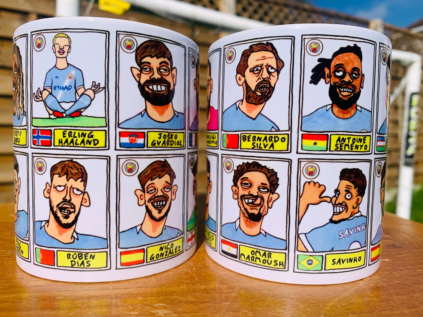 Man City 25/26 - No Score Draws Mug Set - Set of TWO DIFFERENT 11oz Ceramic Mugs with 24 Wonky MCFC Doodles Of Manchester City's 25/26 Squad