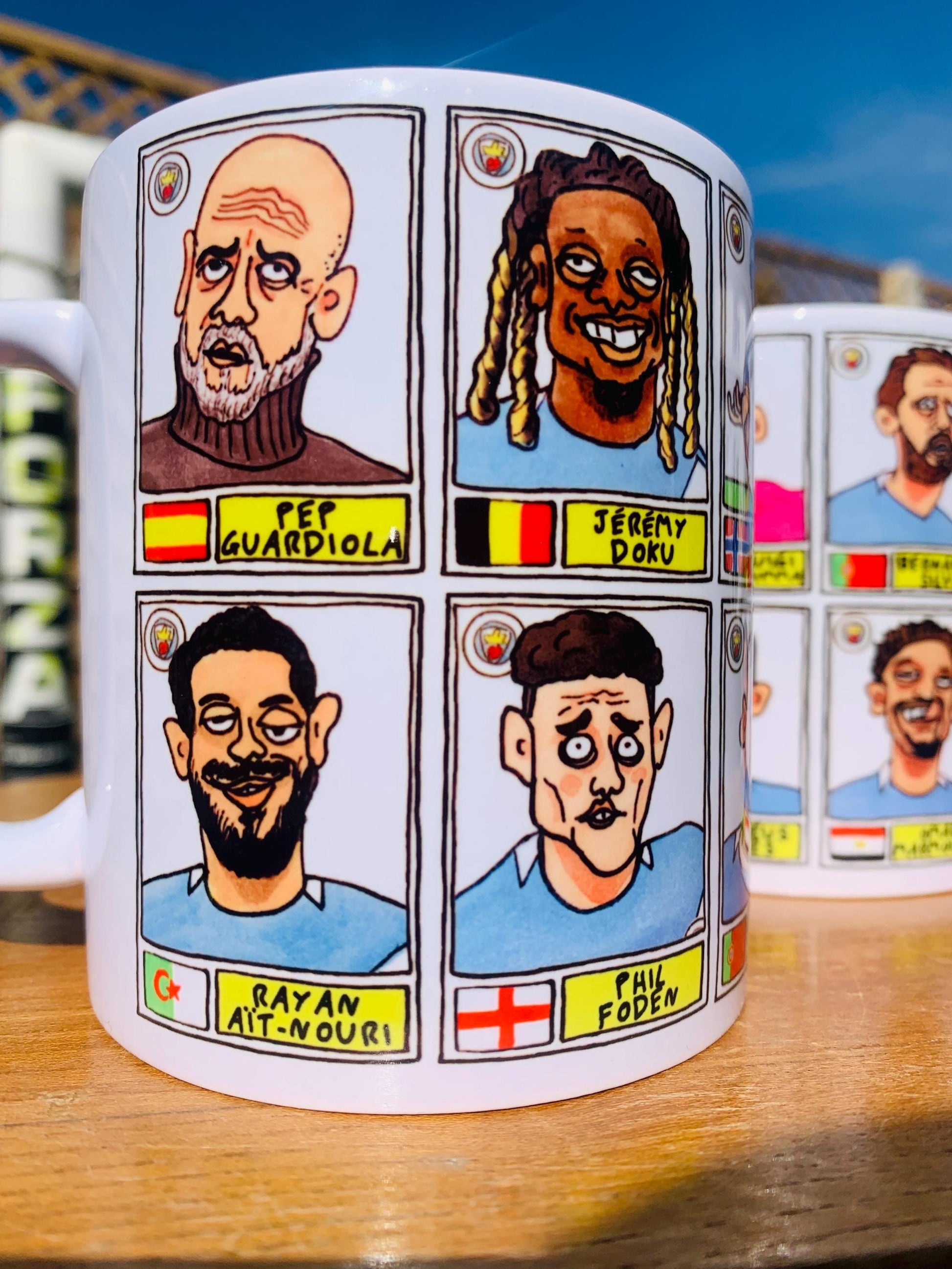 Man City 25/26 - No Score Draws Mug Set - Set of TWO DIFFERENT 11oz Ceramic Mugs with 24 Wonky MCFC Doodles Of Manchester City's 25/26 Squad