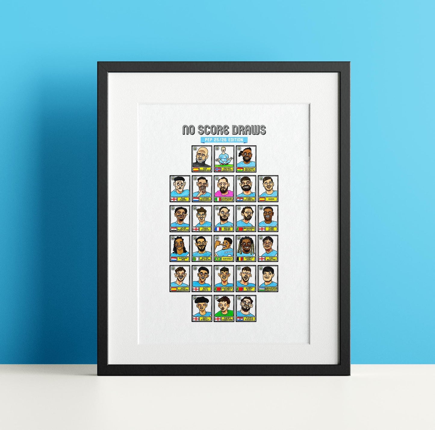 Man City 25/26 - No Score Draws Pep 25/26 Edition - A3 Print Of 24 Wonky No Score Draws Panini-style Doodles Of Guardiola's Manchester City
