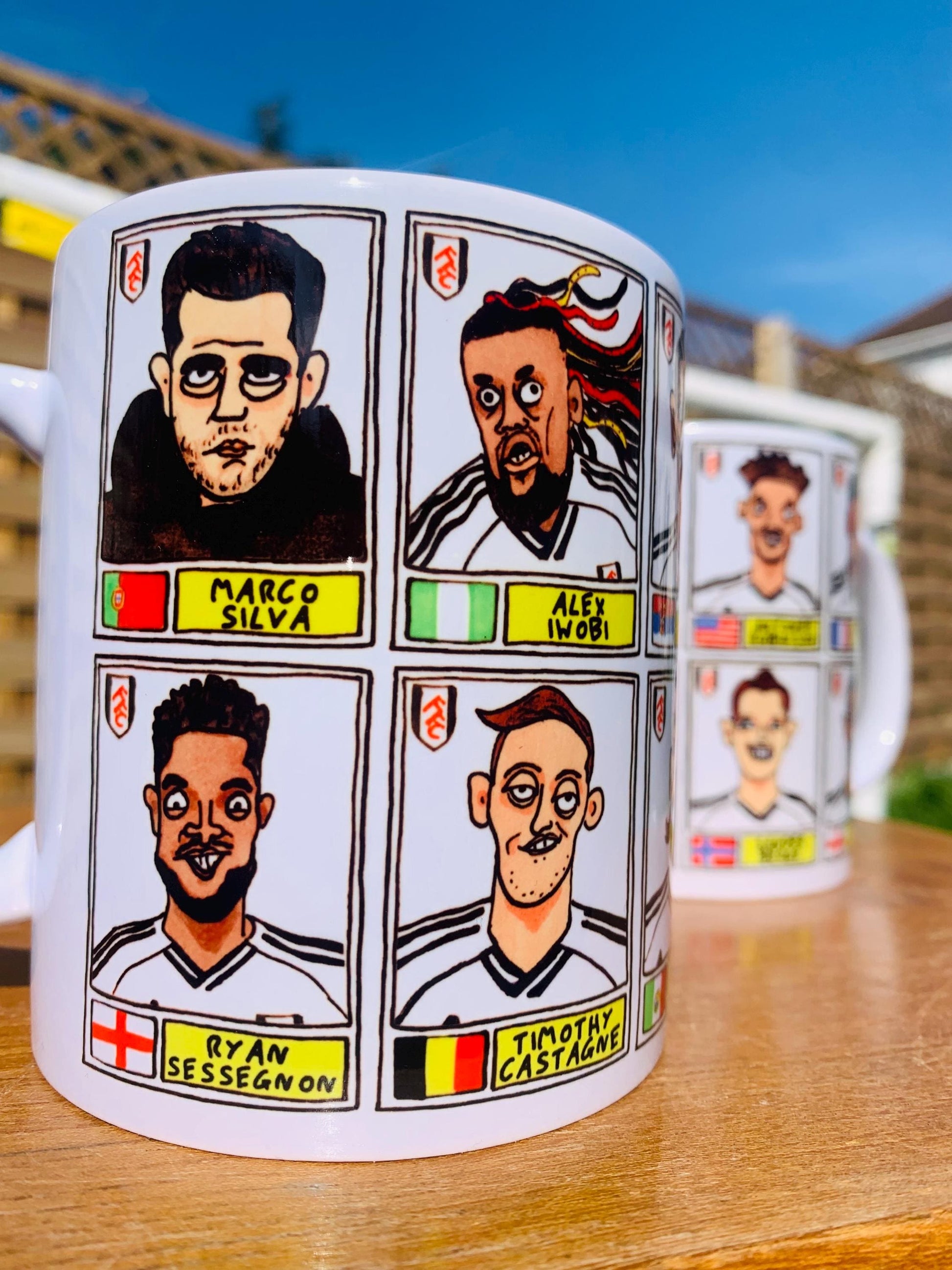 Fulham 25/26 No Score Draws Mug Set - Set of TWO DIFFERENT 11oz Mugs with Wonky Panini-Doodles of Marco Silva's 25/26 Cottagers EPL Squad