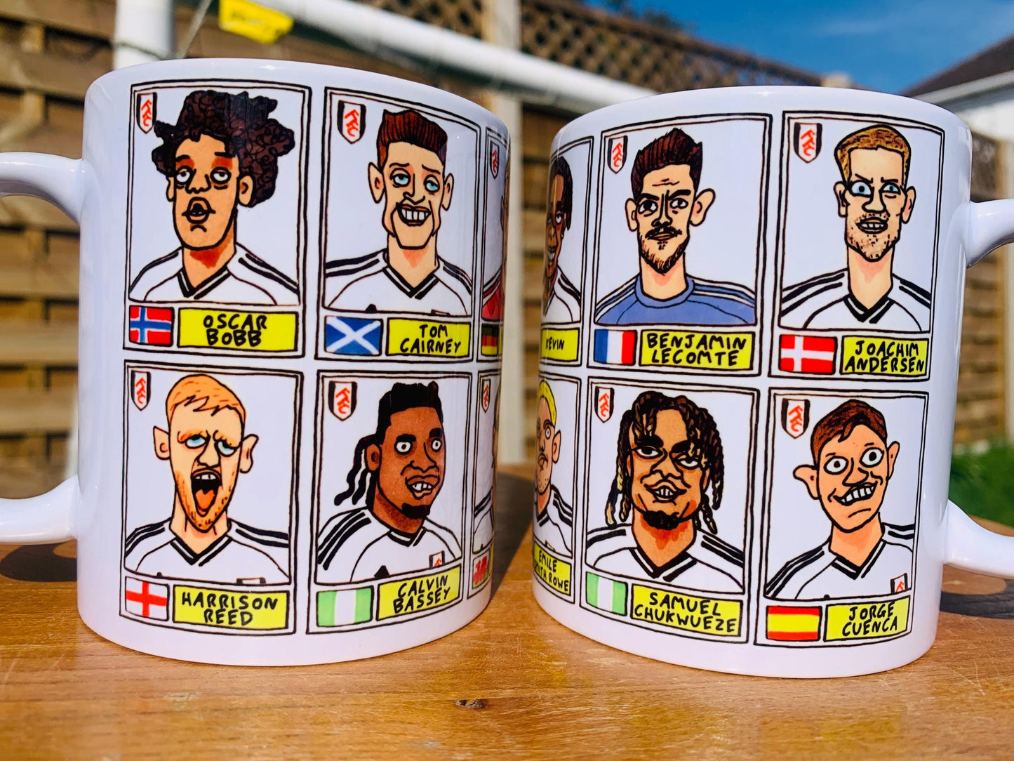 Fulham 25/26 No Score Draws Mug Set - Set of TWO DIFFERENT 11oz Mugs with Wonky Panini-Doodles of Marco Silva's 25/26 Cottagers EPL Squad