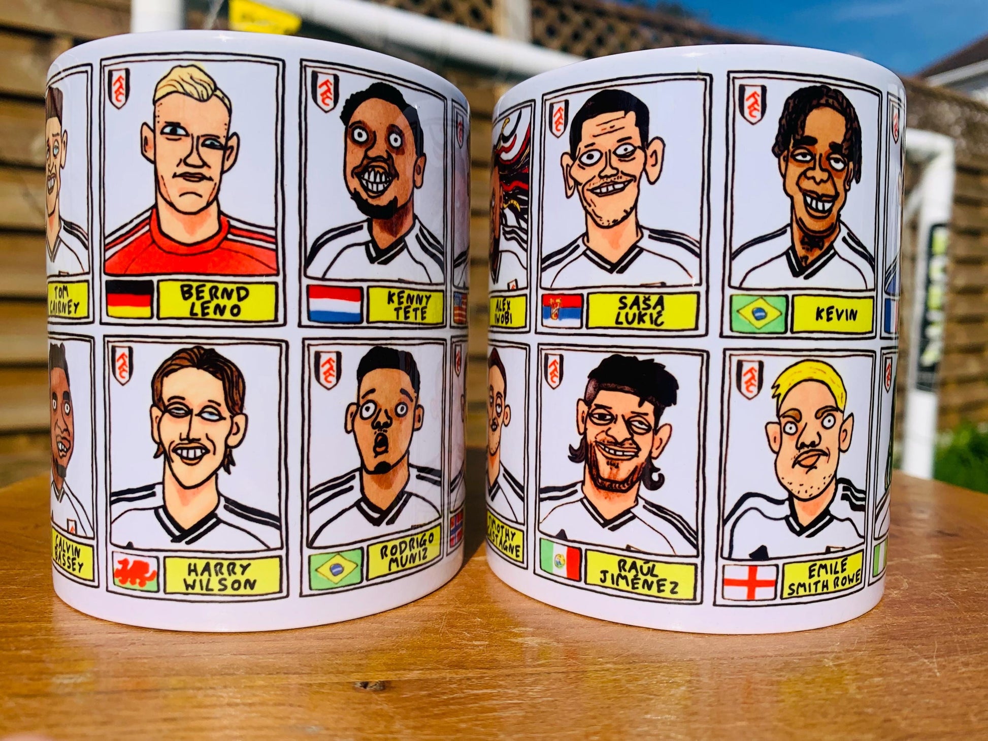 Fulham 25/26 No Score Draws Mug Set - Set of TWO DIFFERENT 11oz Mugs with Wonky Panini-Doodles of Marco Silva's 25/26 Cottagers EPL Squad